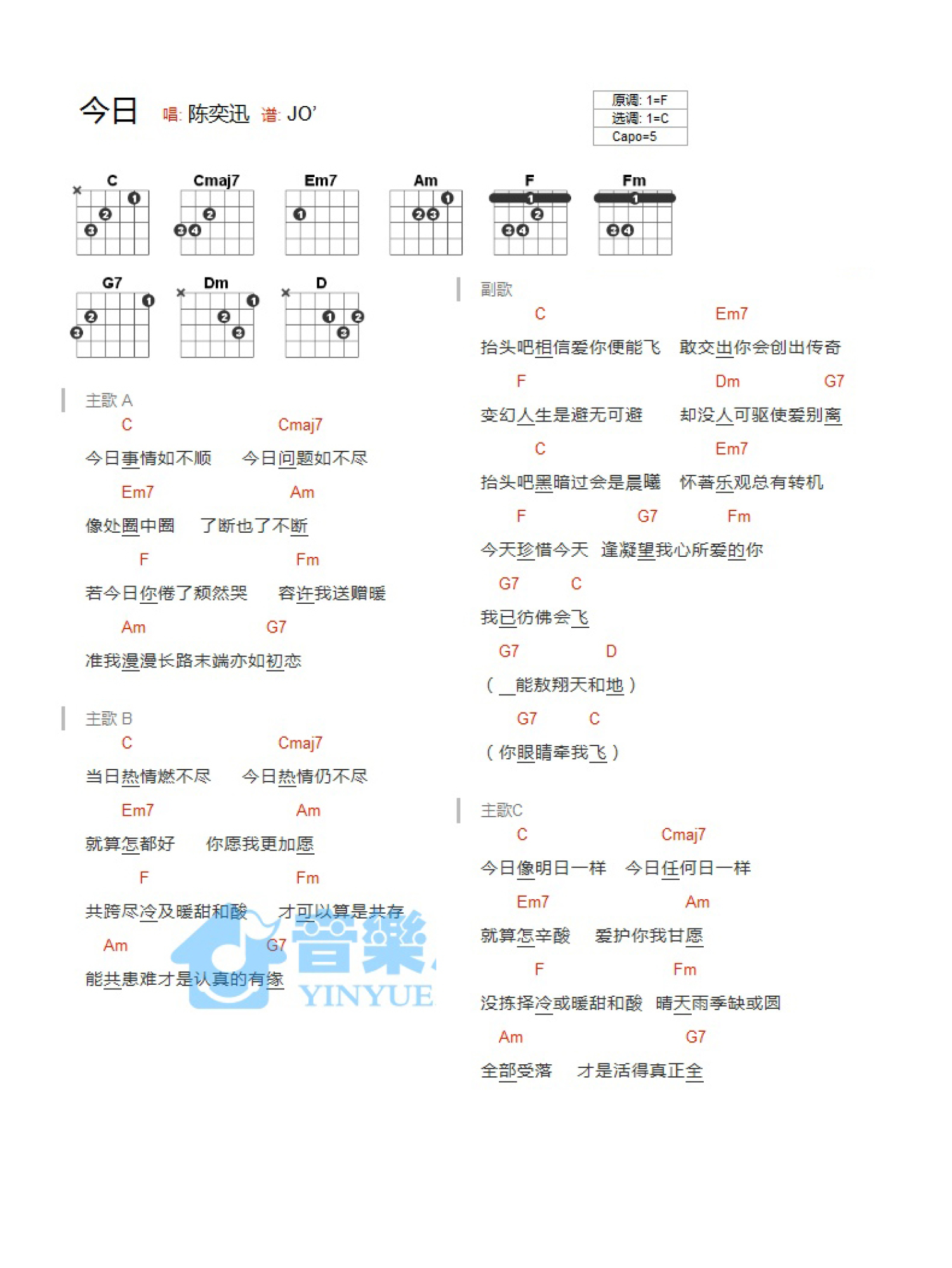 明年今日吉他谱_陈奕迅_C调弹唱88%翻唱版 - 吉他世界