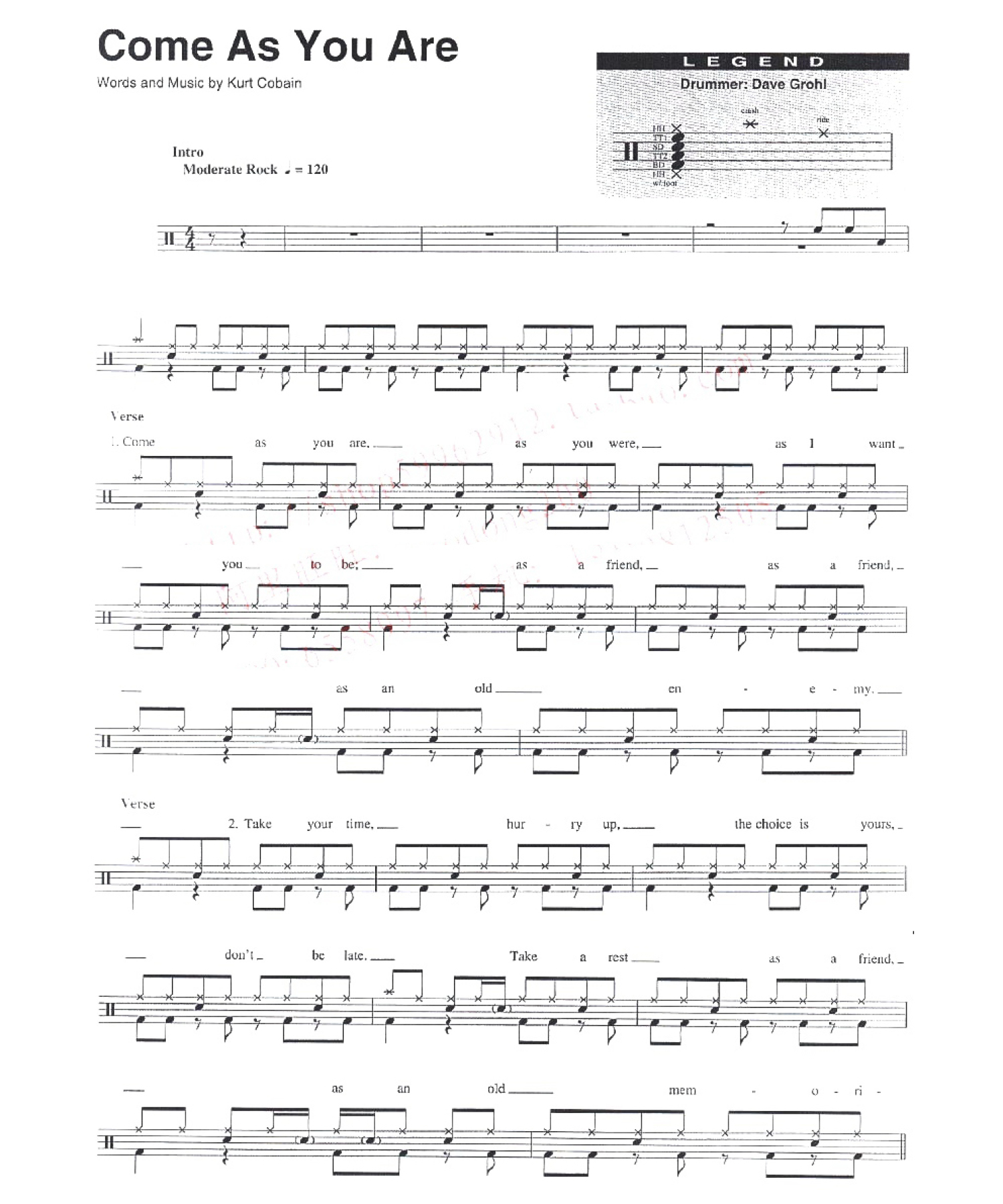 Nirvana《Come As You Are》鼓谱_架子鼓谱第1张