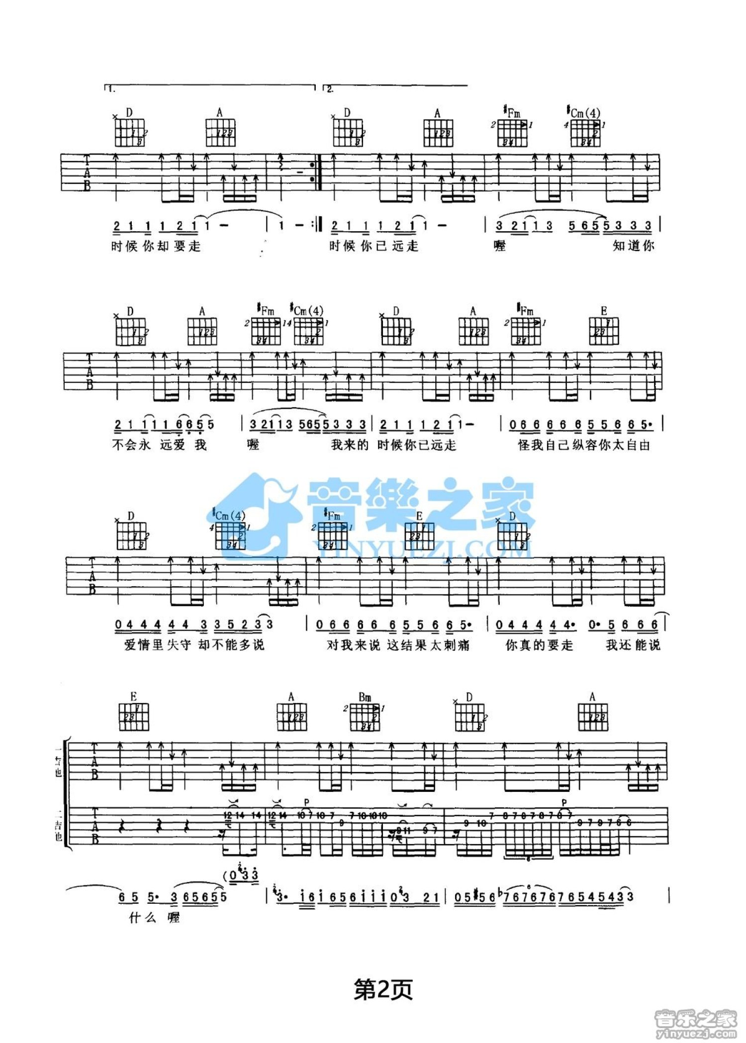 动力火车《知道你是不是真的爱我》吉他谱_A调吉他弹唱谱第2张