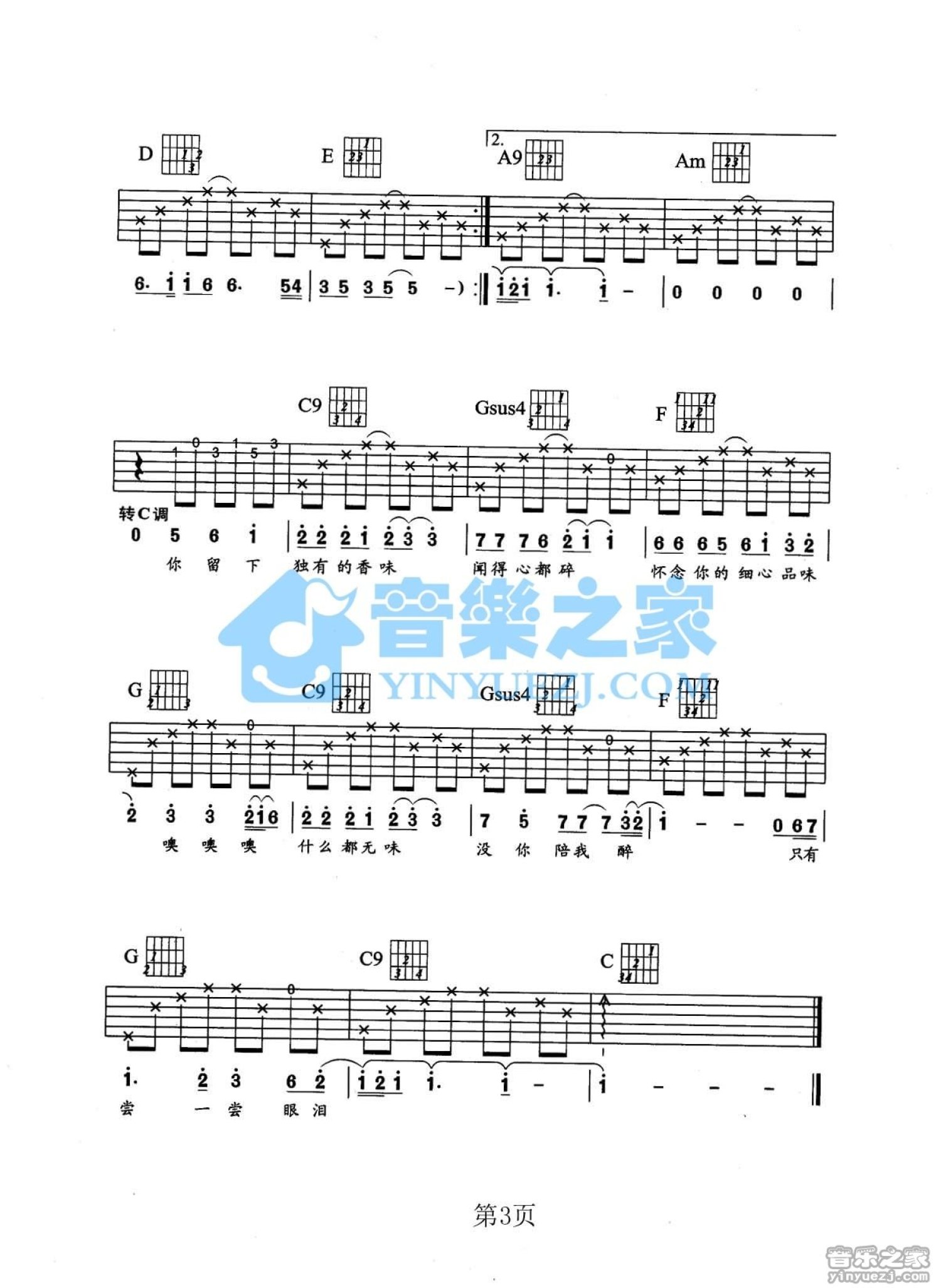 张学友《女人香》吉他谱_A调吉他弹唱谱第3张