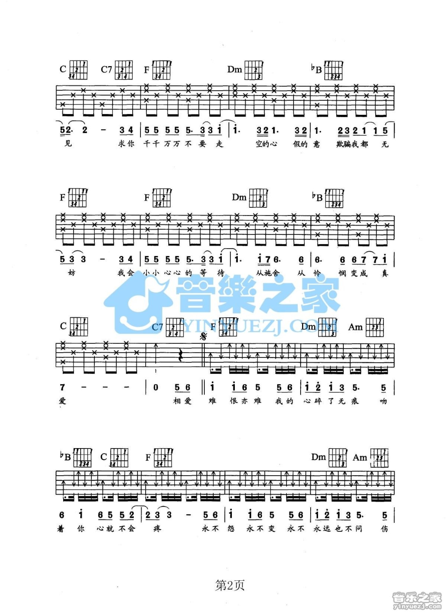 张学友《心碎了无痕》吉他谱_F调吉他弹唱谱第2张