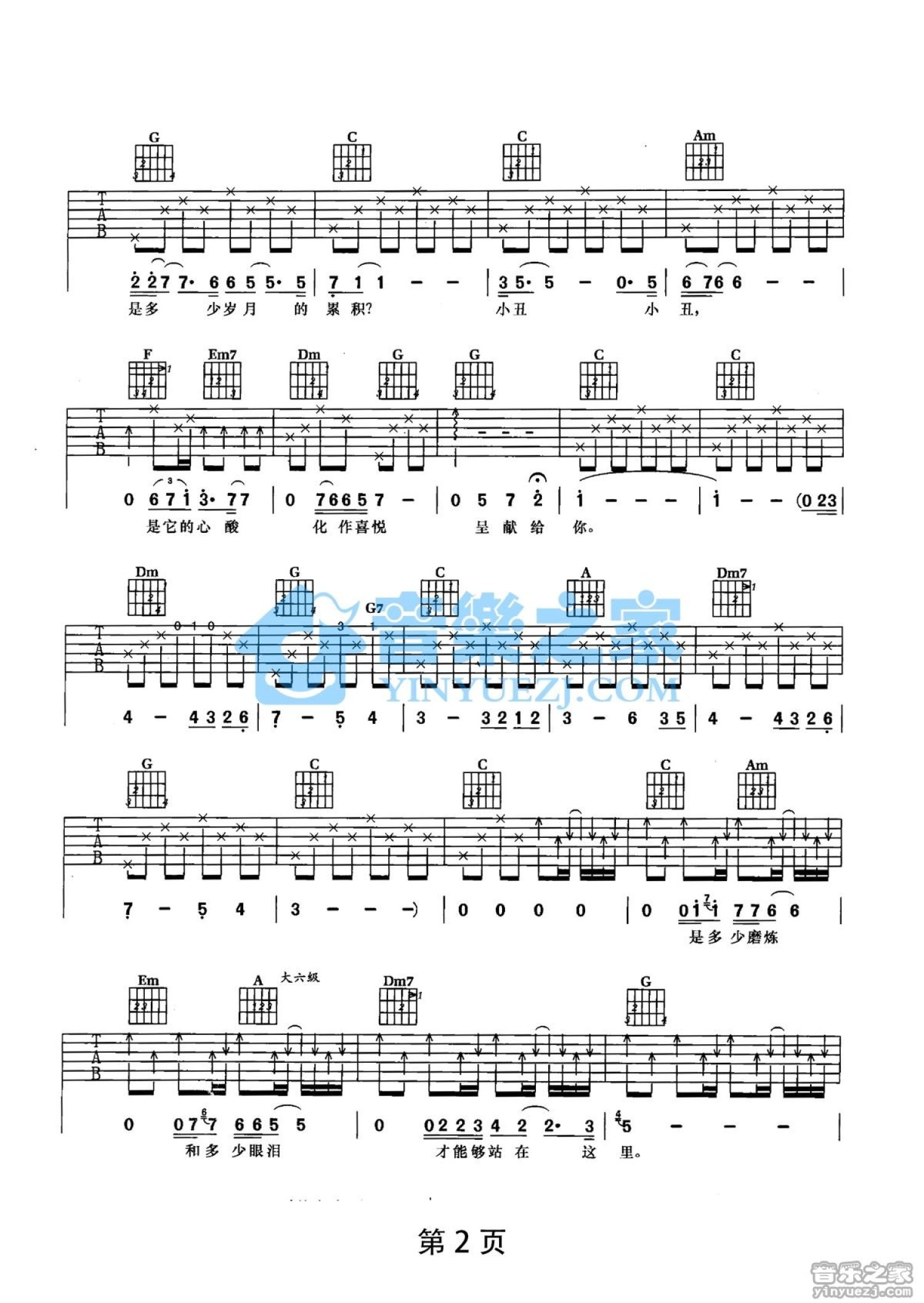 姜育恒《小丑》吉他谱_D调吉他弹唱谱第2张