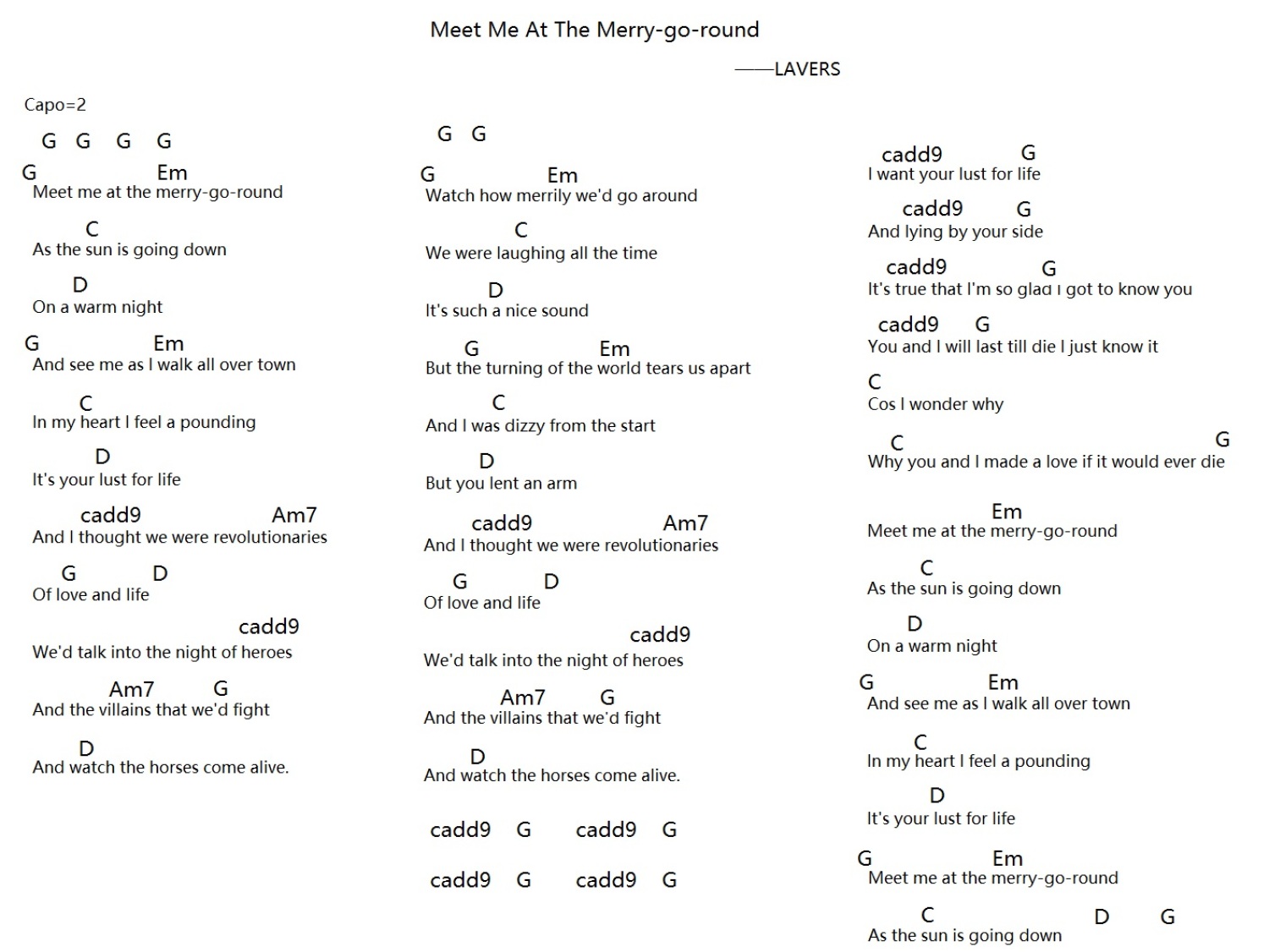 LAVERS《Meet Me At The Merry-go-round》吉他谱_G调吉他弹唱谱_和弦谱第1张