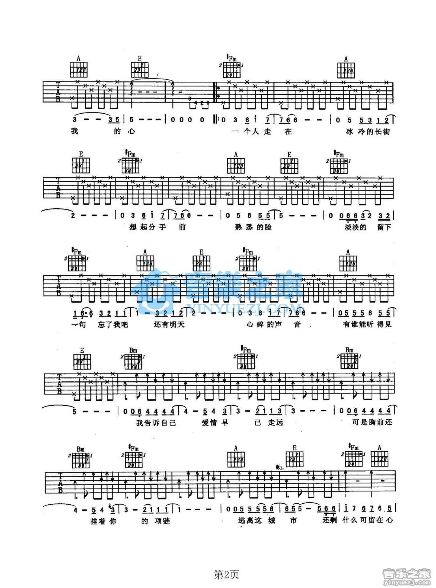 王杰《忘记你不如忘记自己》吉他谱_A调吉他弹唱谱_双吉他原版第2张