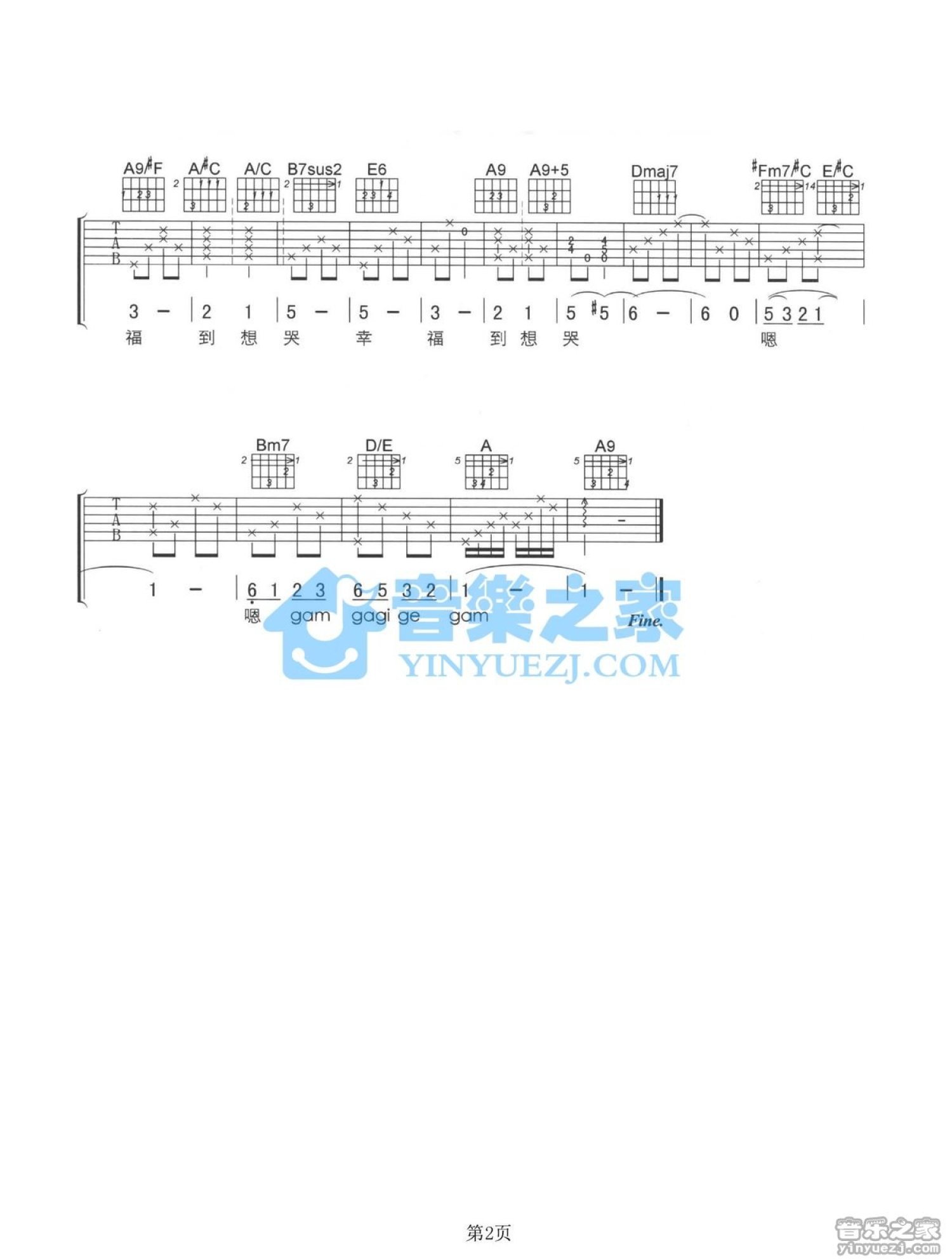 周华健《幸福到想哭》吉他谱_A调吉他弹唱谱第2张