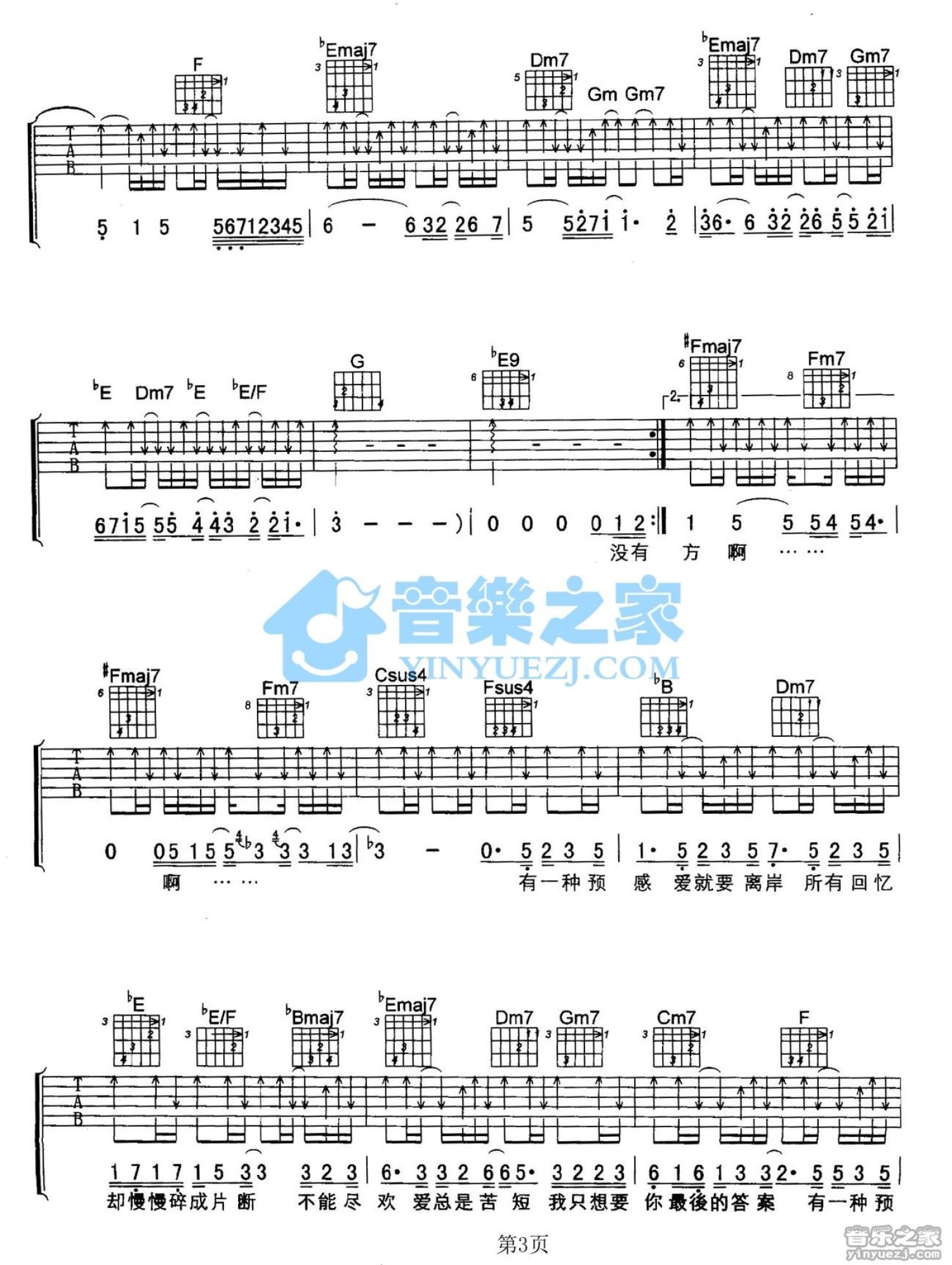 陈奕迅《预感》吉他谱_吉他弹唱谱第3张