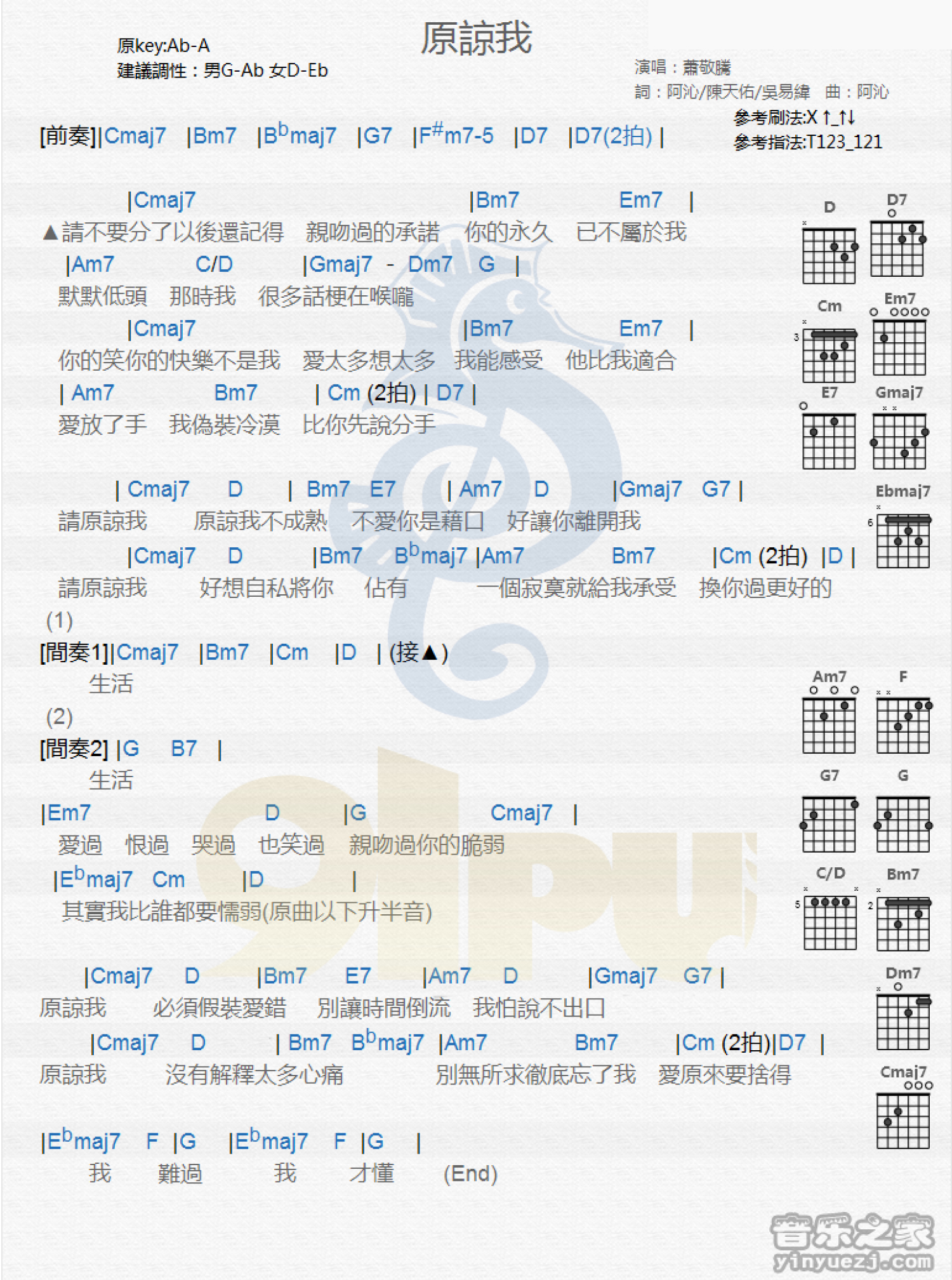 萧敬腾《原谅我》吉他谱_吉他弹唱谱_和弦谱第1张