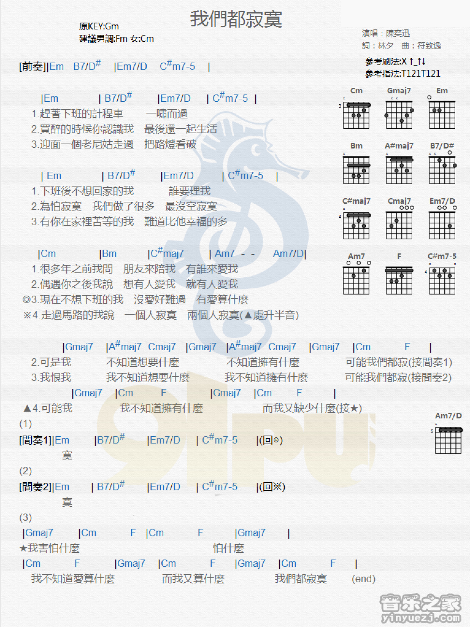 陈奕迅《我们都寂寞》吉他谱_G调吉他弹唱谱_和弦谱第1张