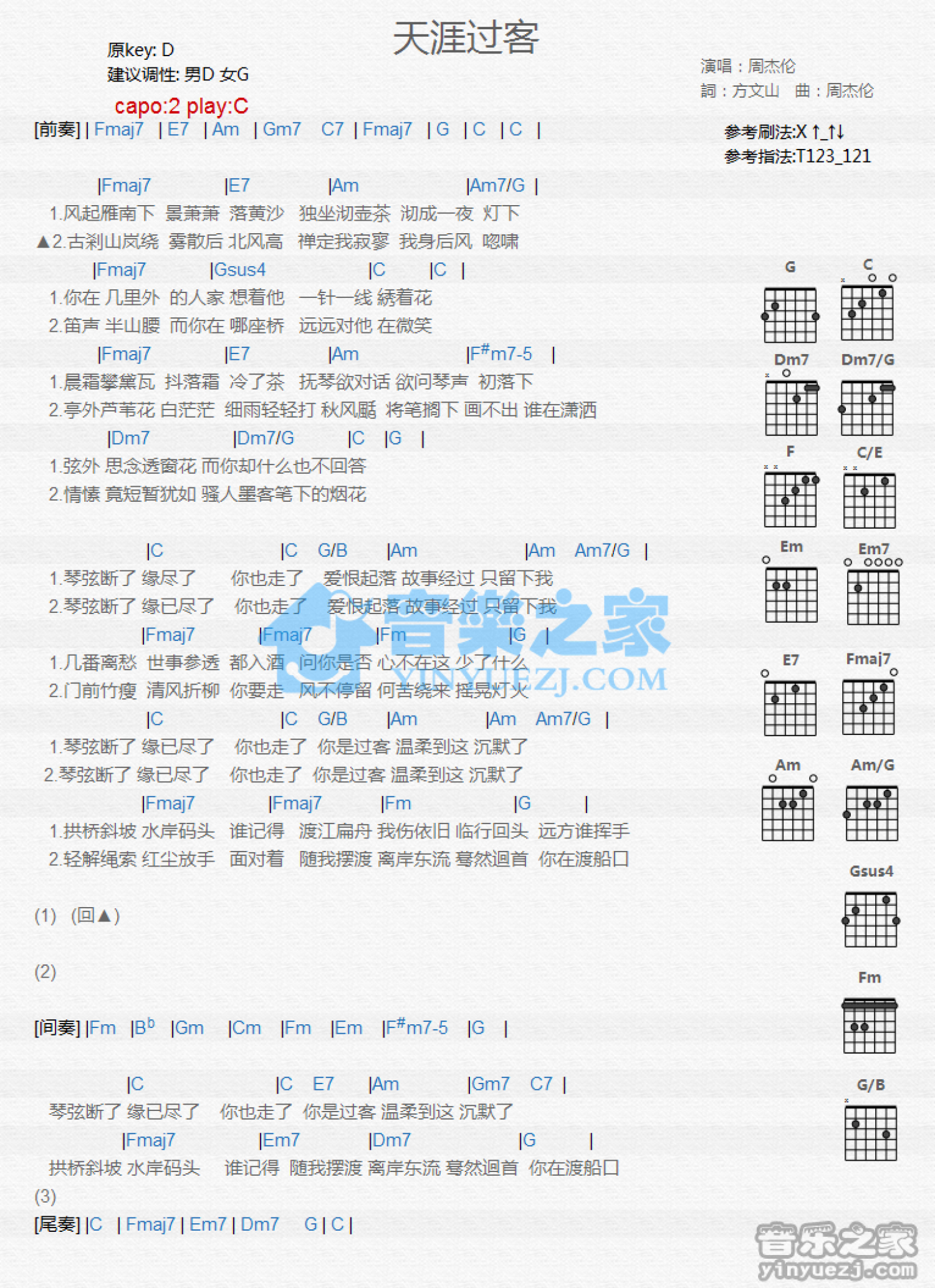 周杰伦《天涯过客》吉他谱_C调吉他弹唱谱_和弦谱第1张