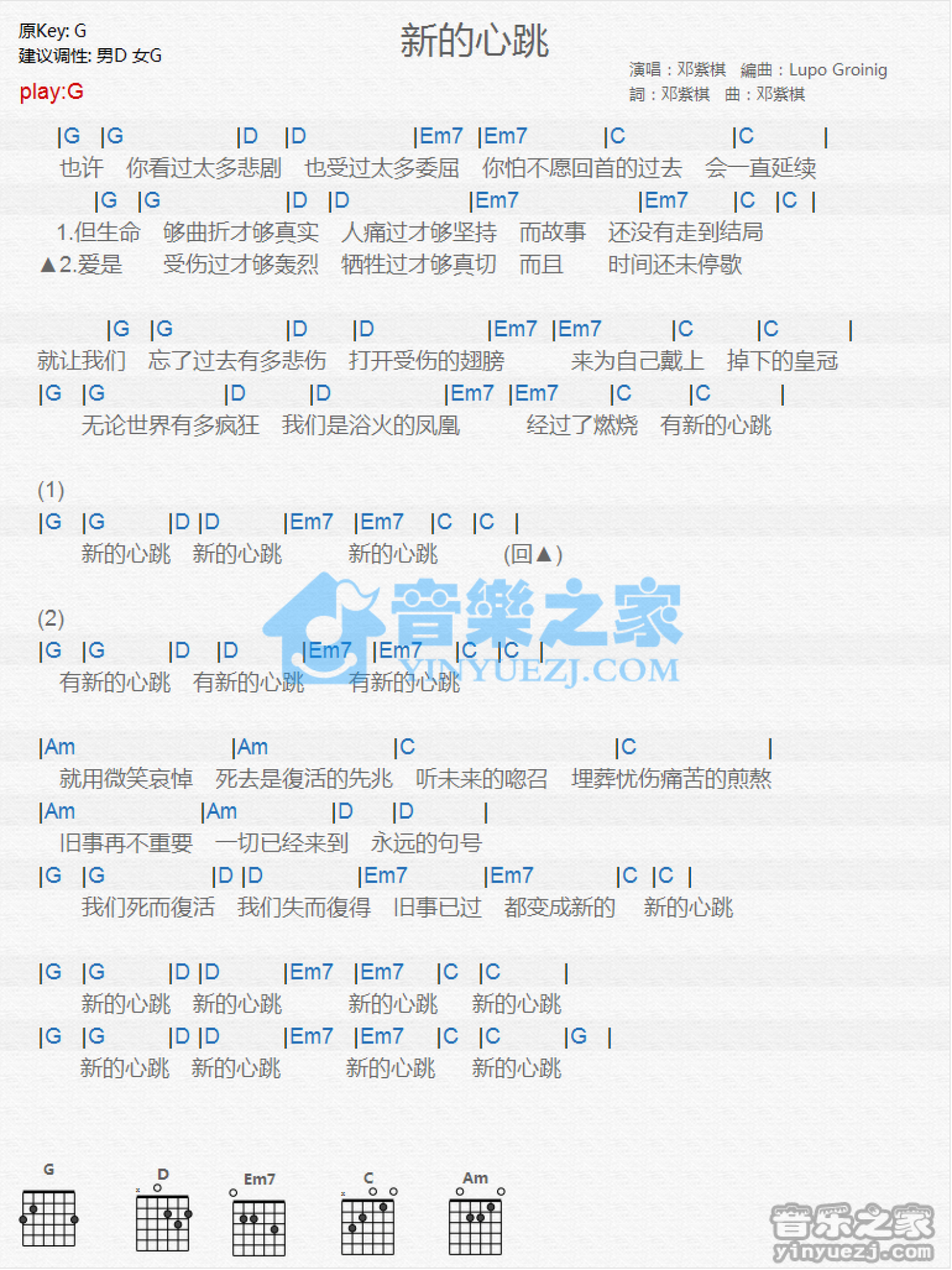 新的心跳吉他谱图片