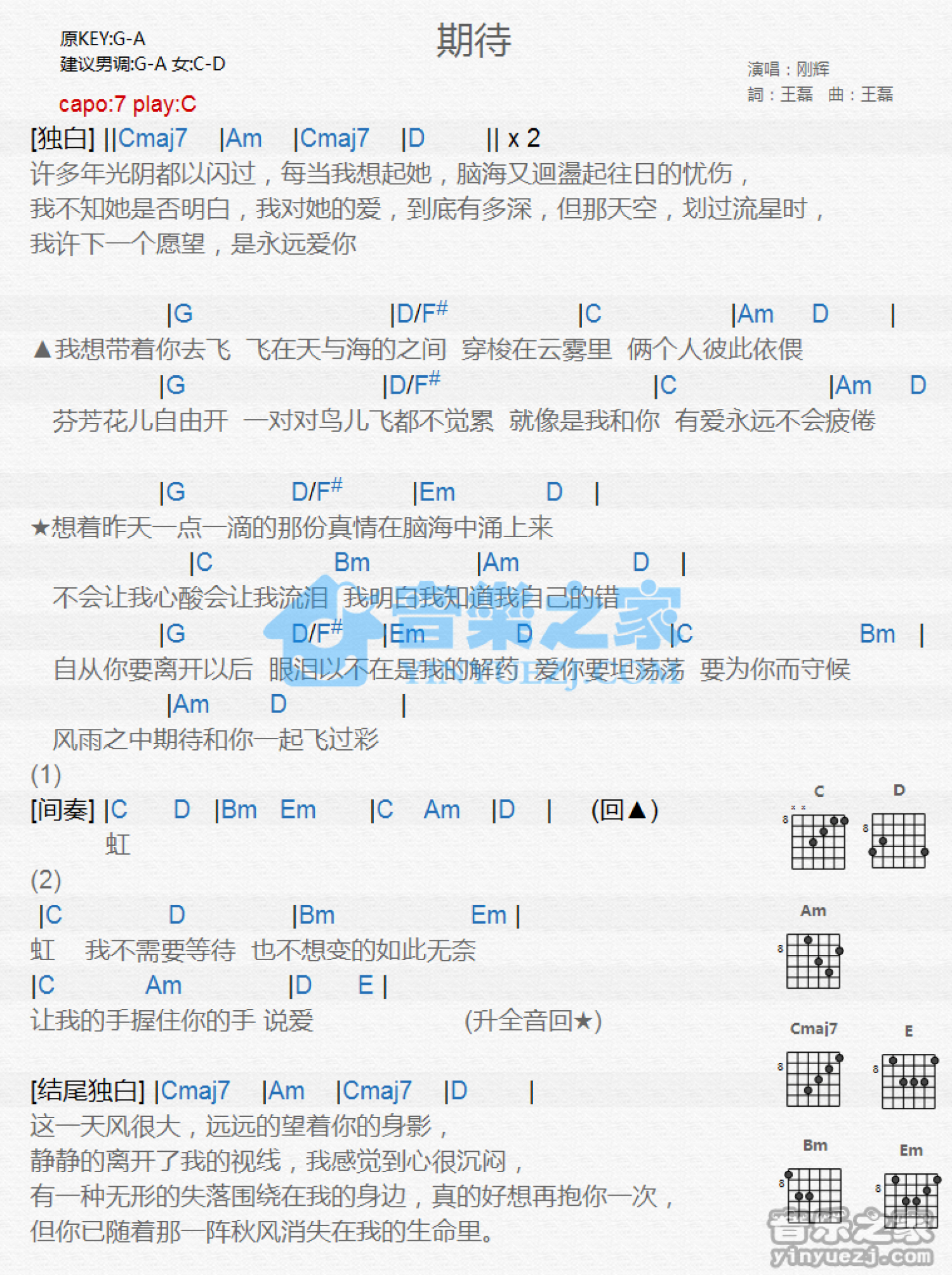 刚辉《期待》吉他谱_C调吉他弹唱谱_和弦谱第1张