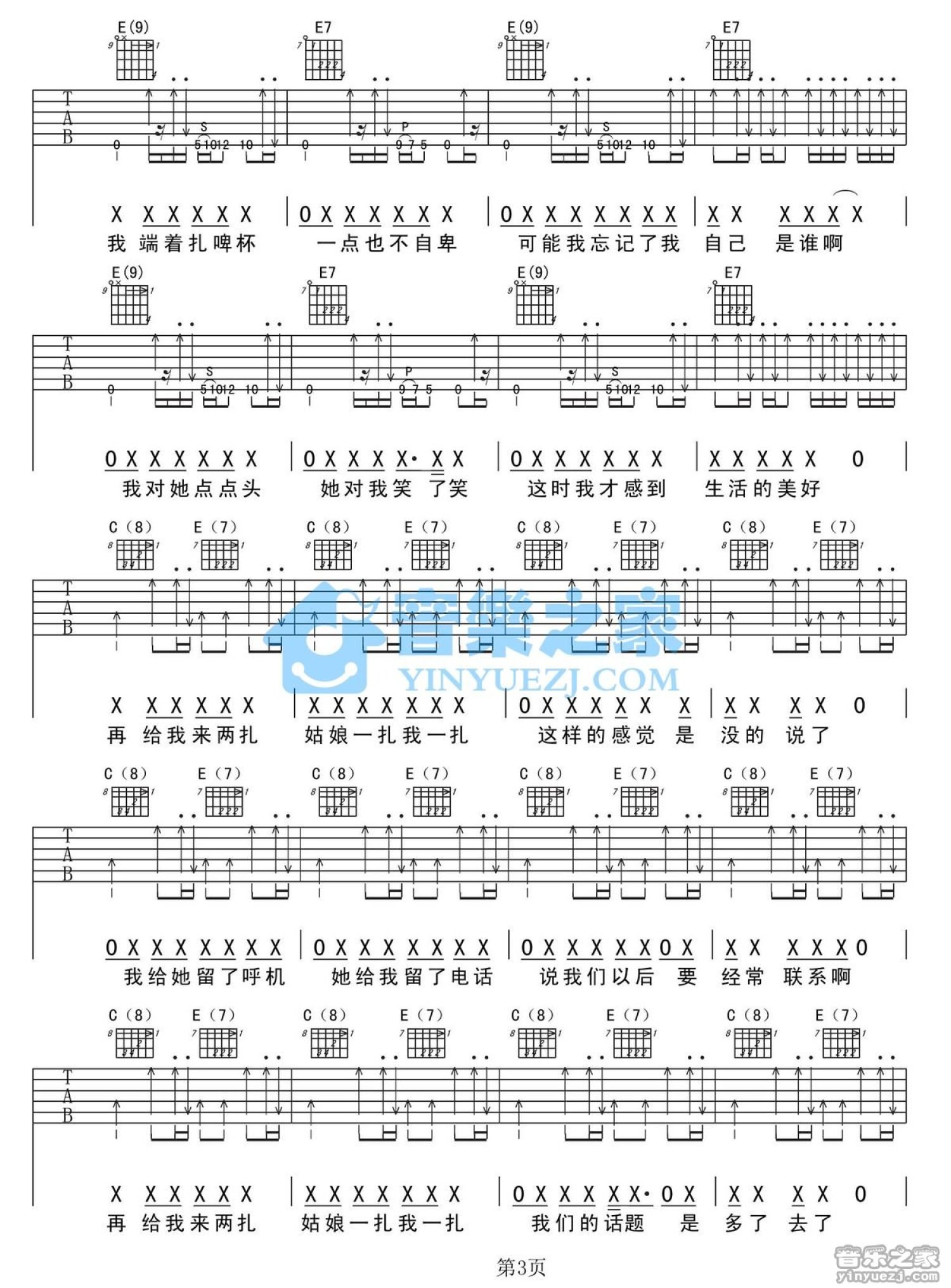 万晓利《七扎》吉他谱_E调吉他弹唱谱第3张