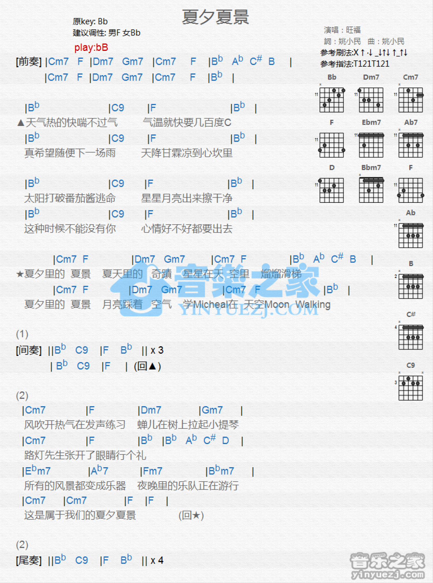 旺福乐队《夏夕夏景》吉他谱_吉他弹唱谱_和弦谱第1张