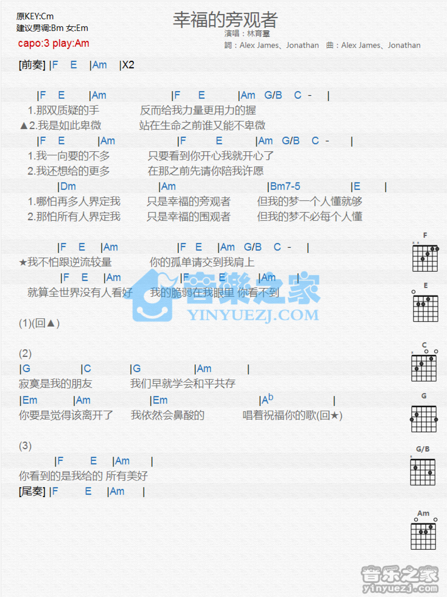 林育群《幸福的旁观者》吉他谱_吉他弹唱谱_和弦谱第1张