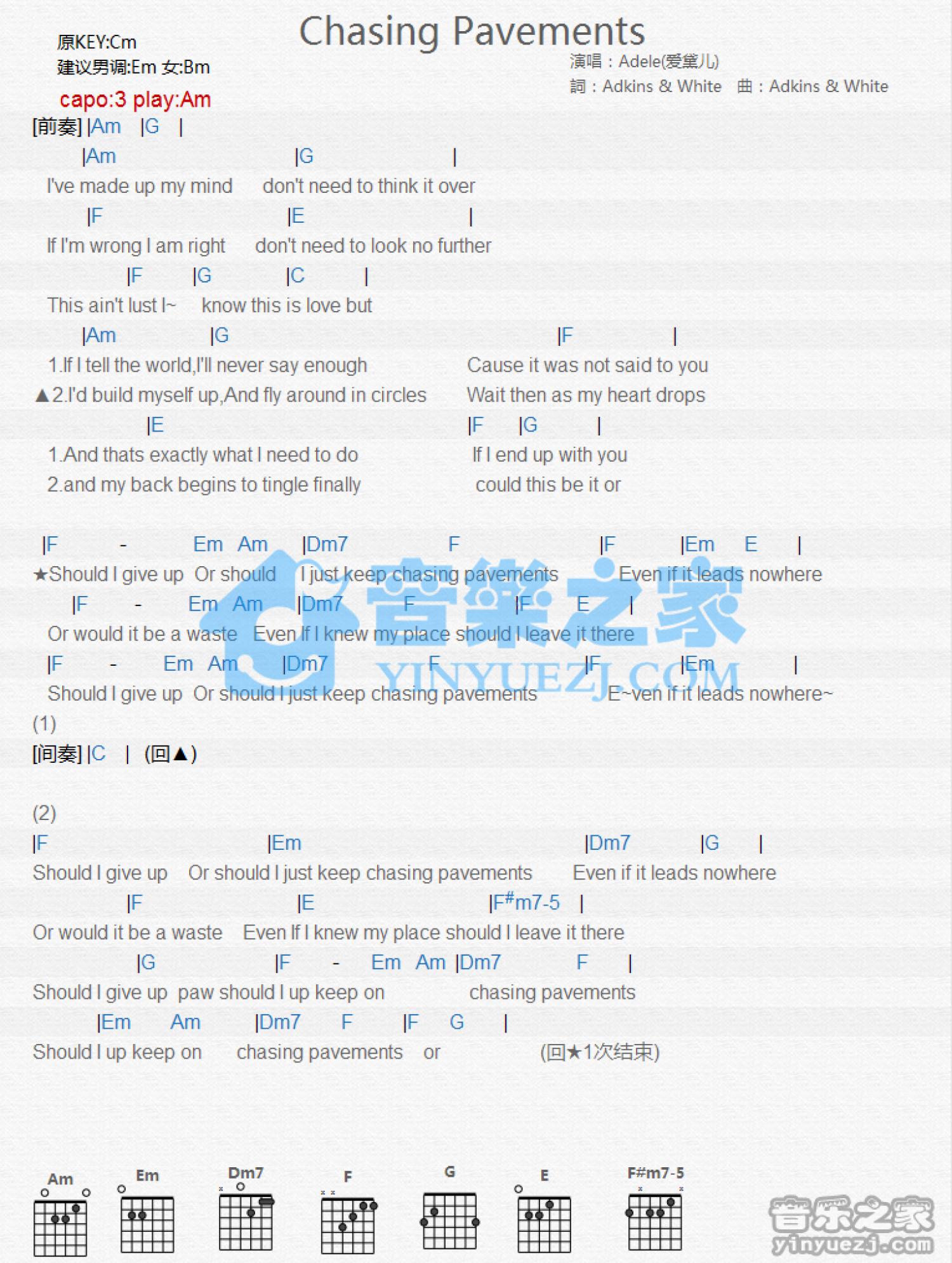 阿黛尔《Chasing Pavements》吉他谱_吉他弹唱谱_和弦谱第1张