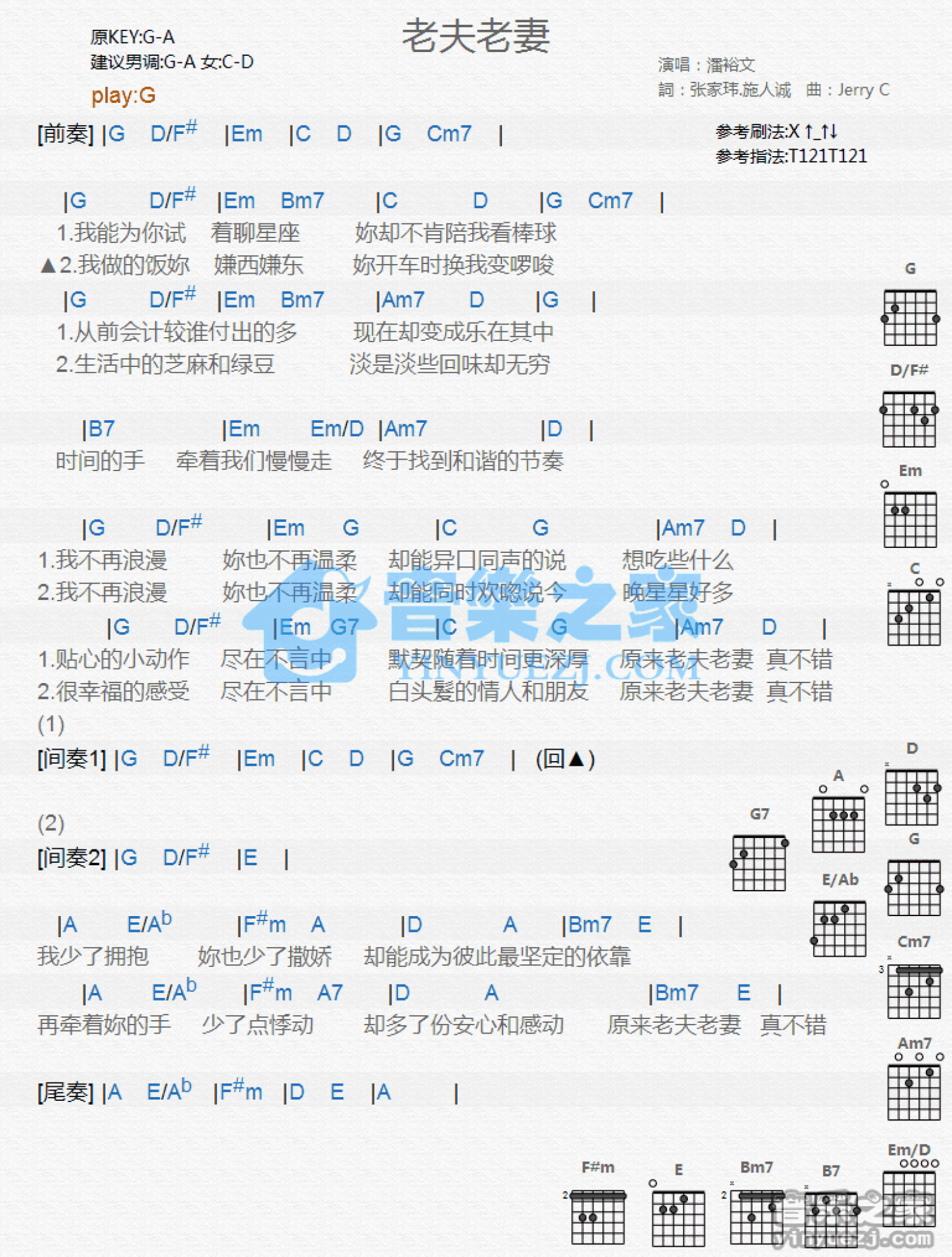 潘裕文《老夫老妻》吉他谱_G调吉他弹唱谱_和弦谱第1张