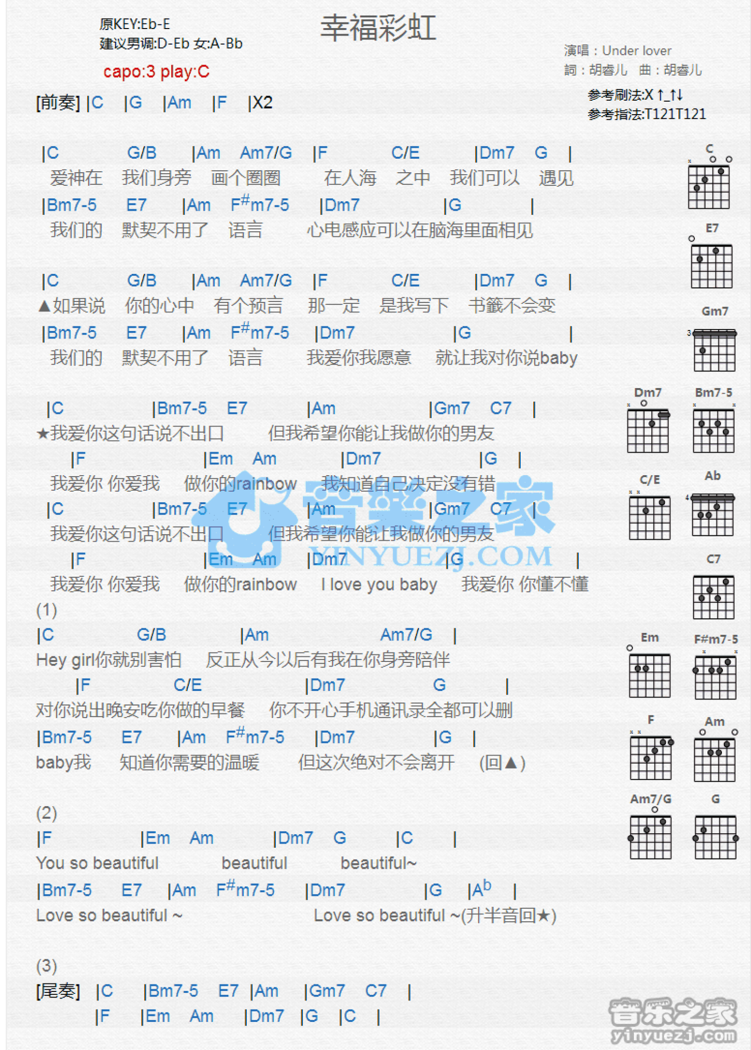 Uder Lover《幸福彩虹》吉他谱_C调吉他弹唱谱_和弦谱第1张