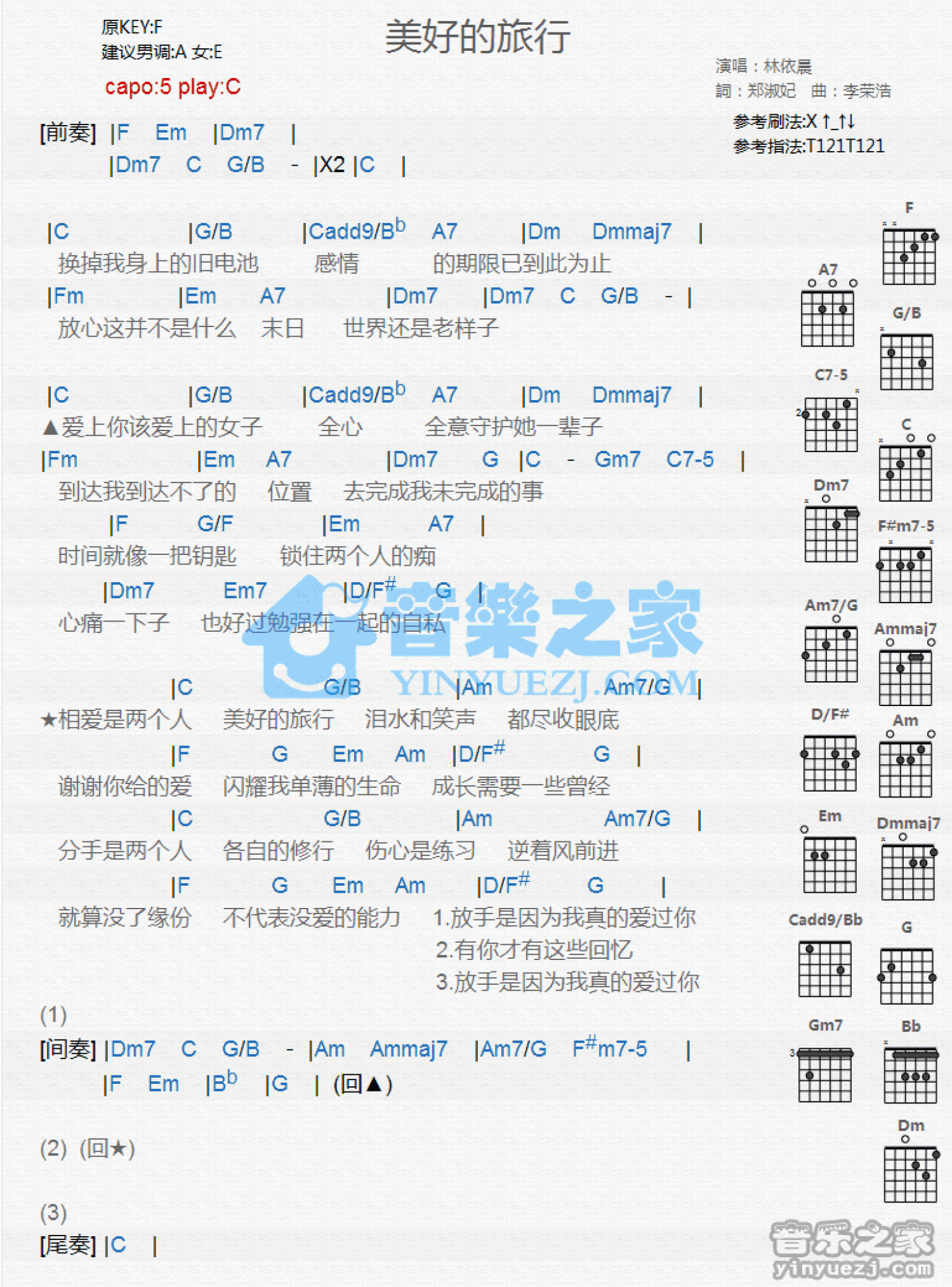 林依晨《美好的旅行》吉他谱_C调吉他弹唱谱_和弦谱第1张