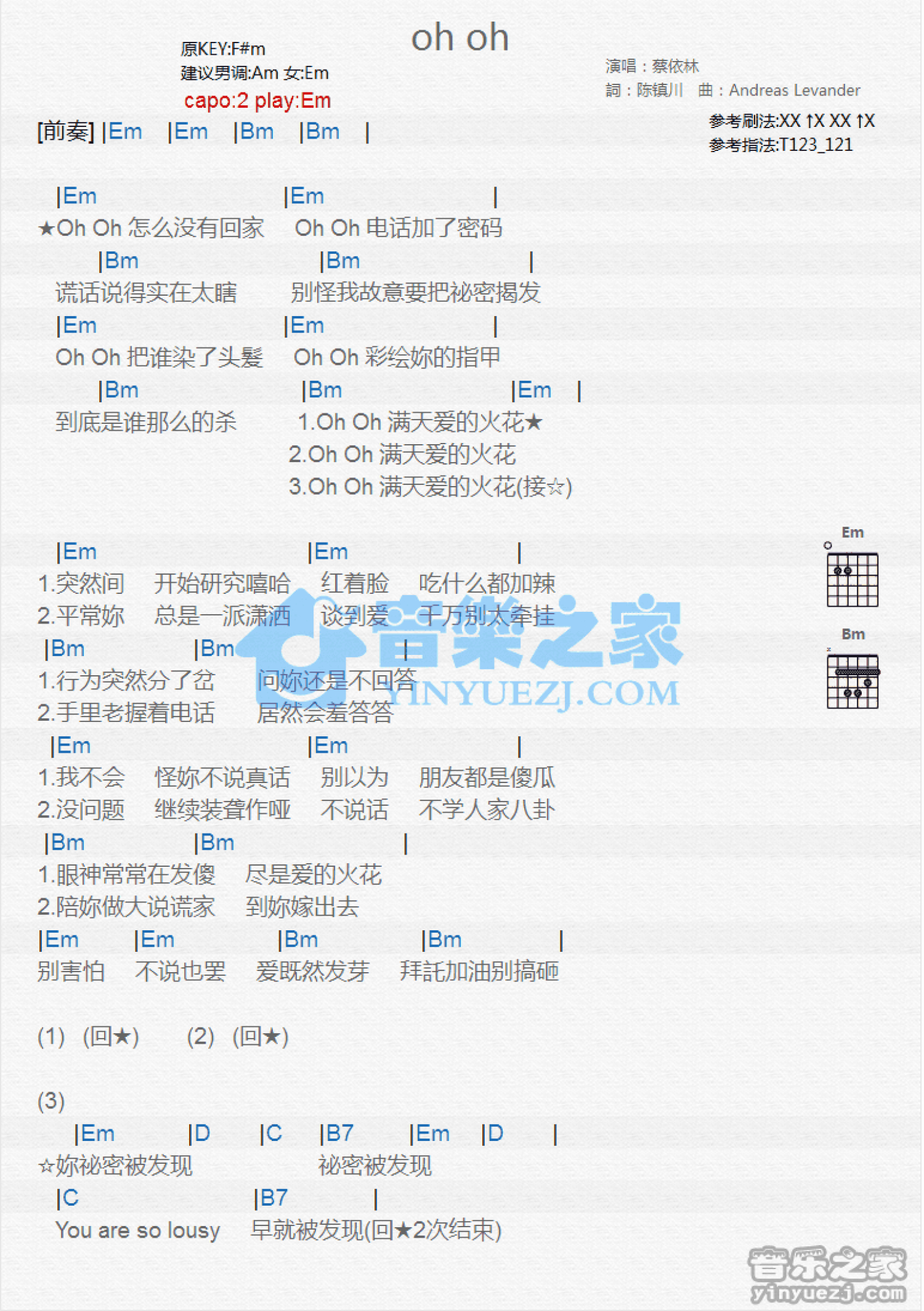 蔡依林《Oh Oh》吉他谱_G调吉他弹唱谱_和弦谱第1张