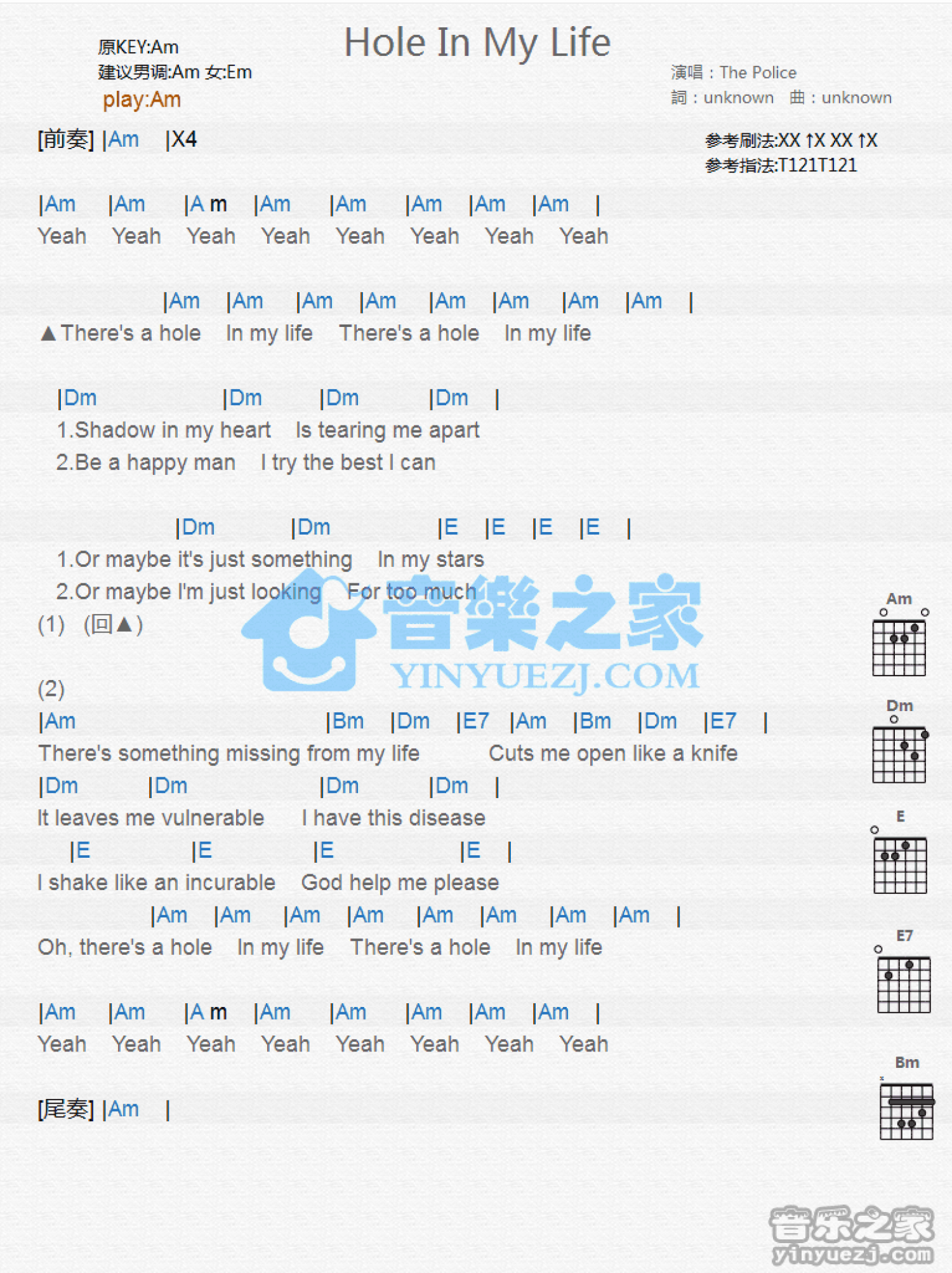ThePolice《Hole in My Life》吉他谱_A调吉他弹唱谱_和弦谱第1张