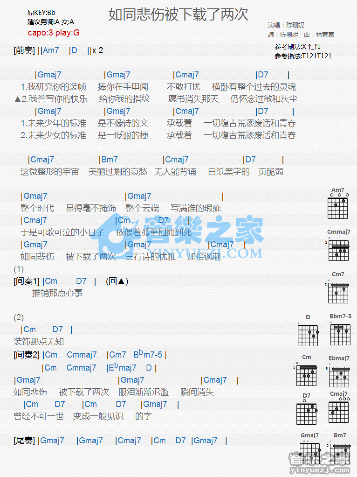 陈珊妮《如同悲伤被下载了两次》吉他谱_G调吉他弹唱谱_和弦谱第1张