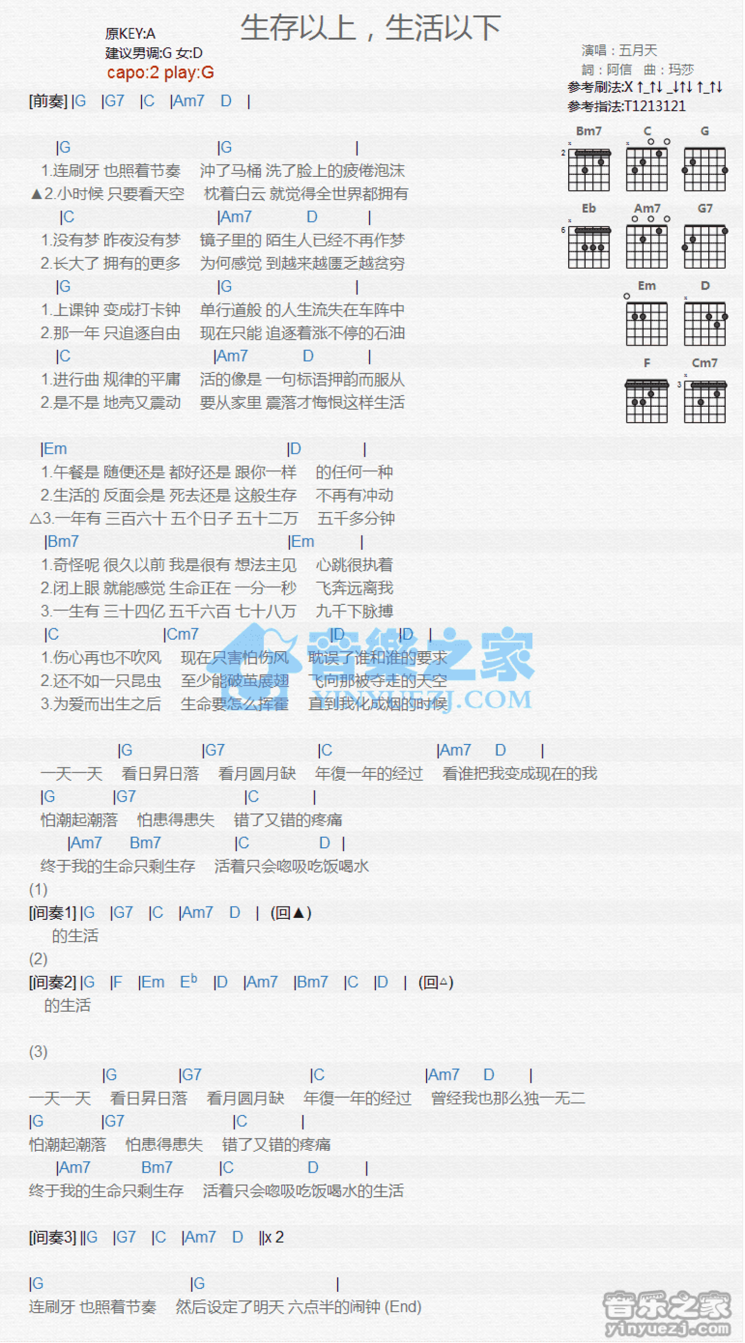 五月天《生存以上生活以下》吉他谱_G调吉他弹唱谱_和弦谱第1张