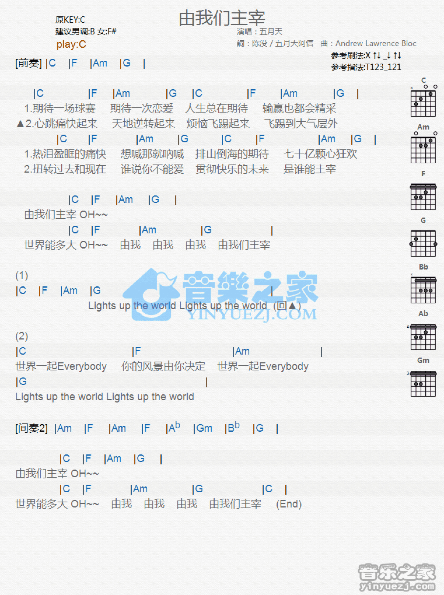 五月天《有我们主宰》吉他谱_C调吉他弹唱谱_和弦谱第1张