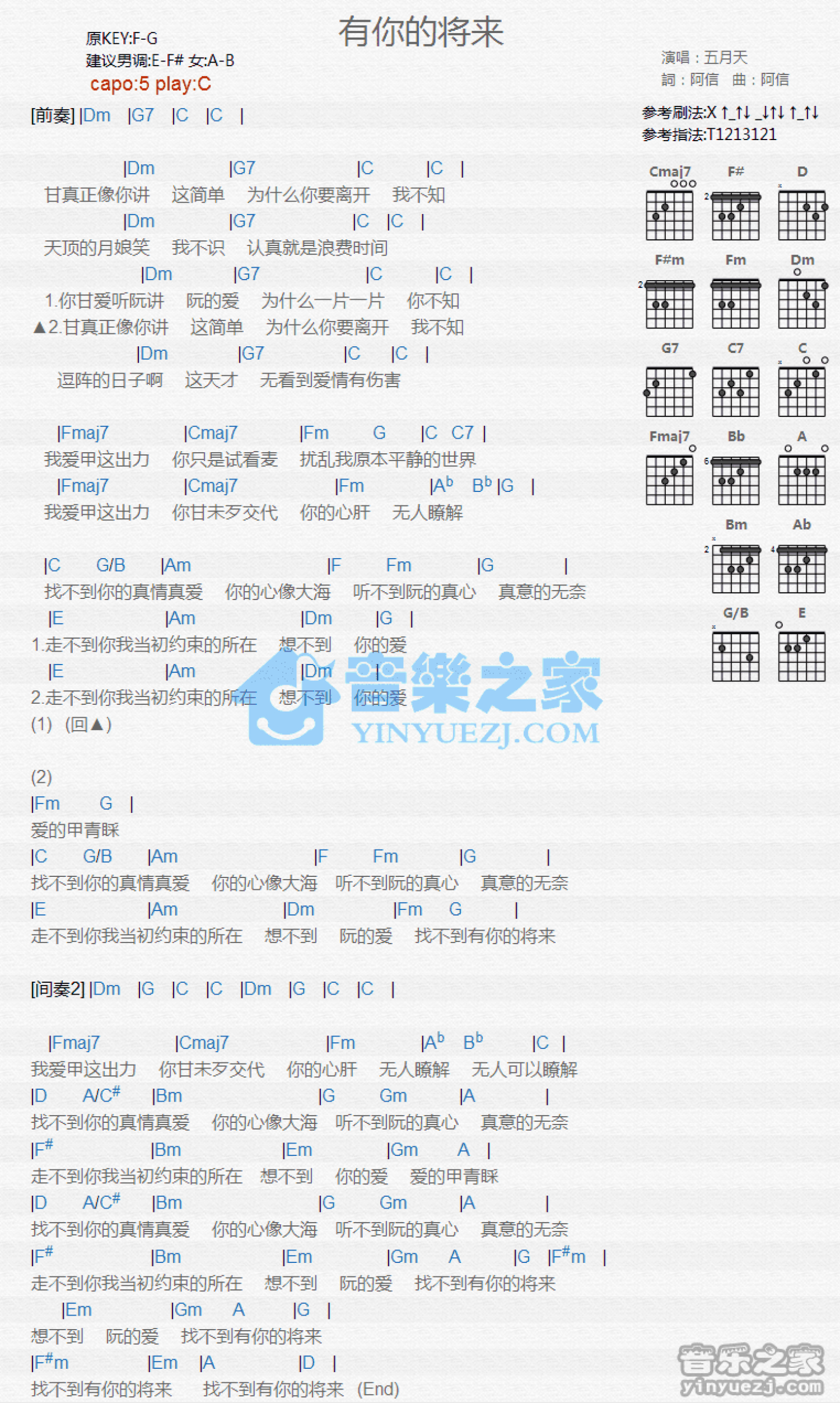 五月天《有你的将来》吉他谱_C调吉他弹唱谱_和弦谱第1张