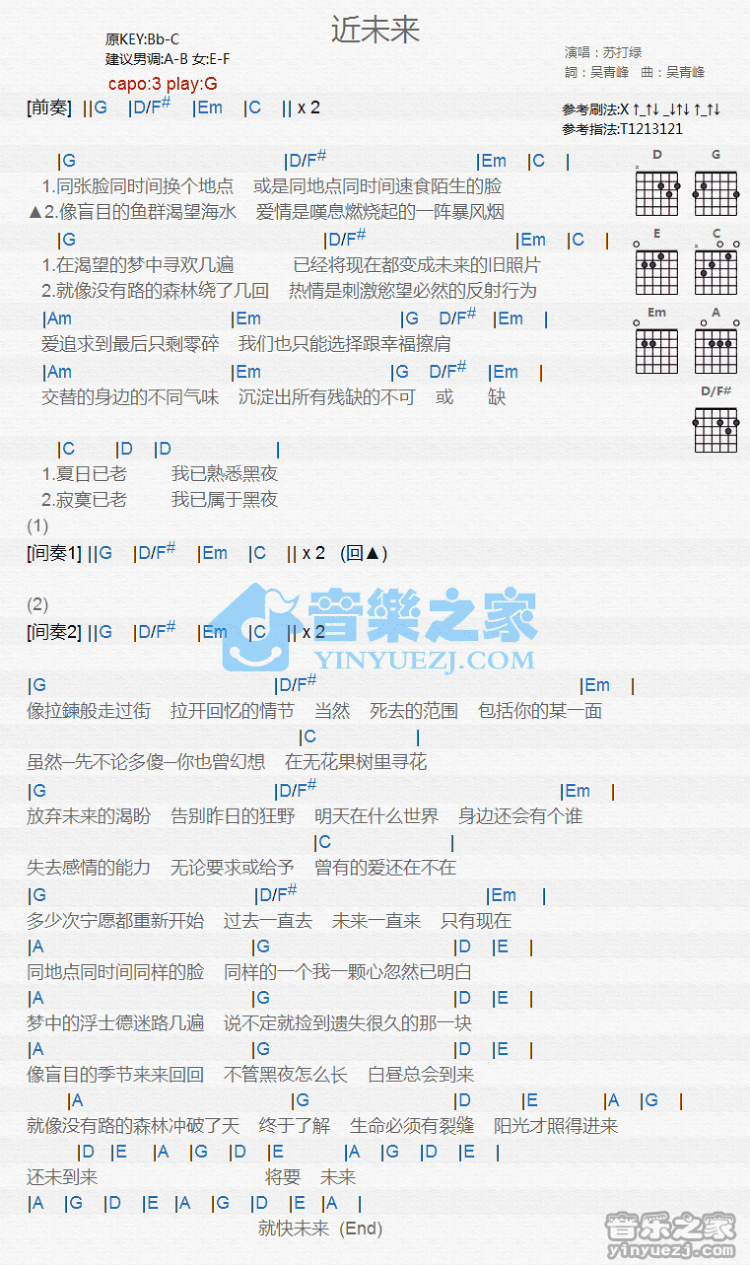 苏打绿《近未来》吉他谱_G调吉他弹唱谱_和弦谱第1张