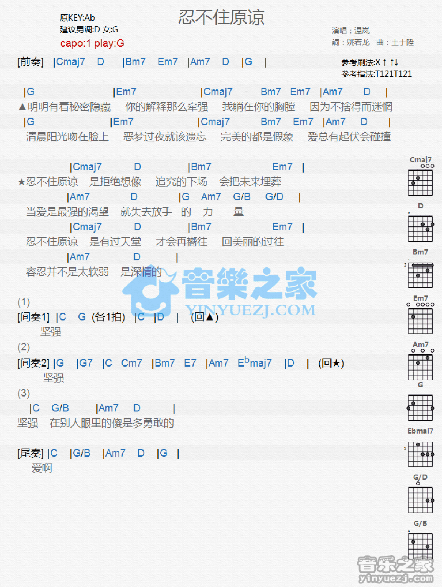 无法原谅吉他谱_李佳璐_C调指法原版编配_吉他弹唱六线谱 - 酷琴谱