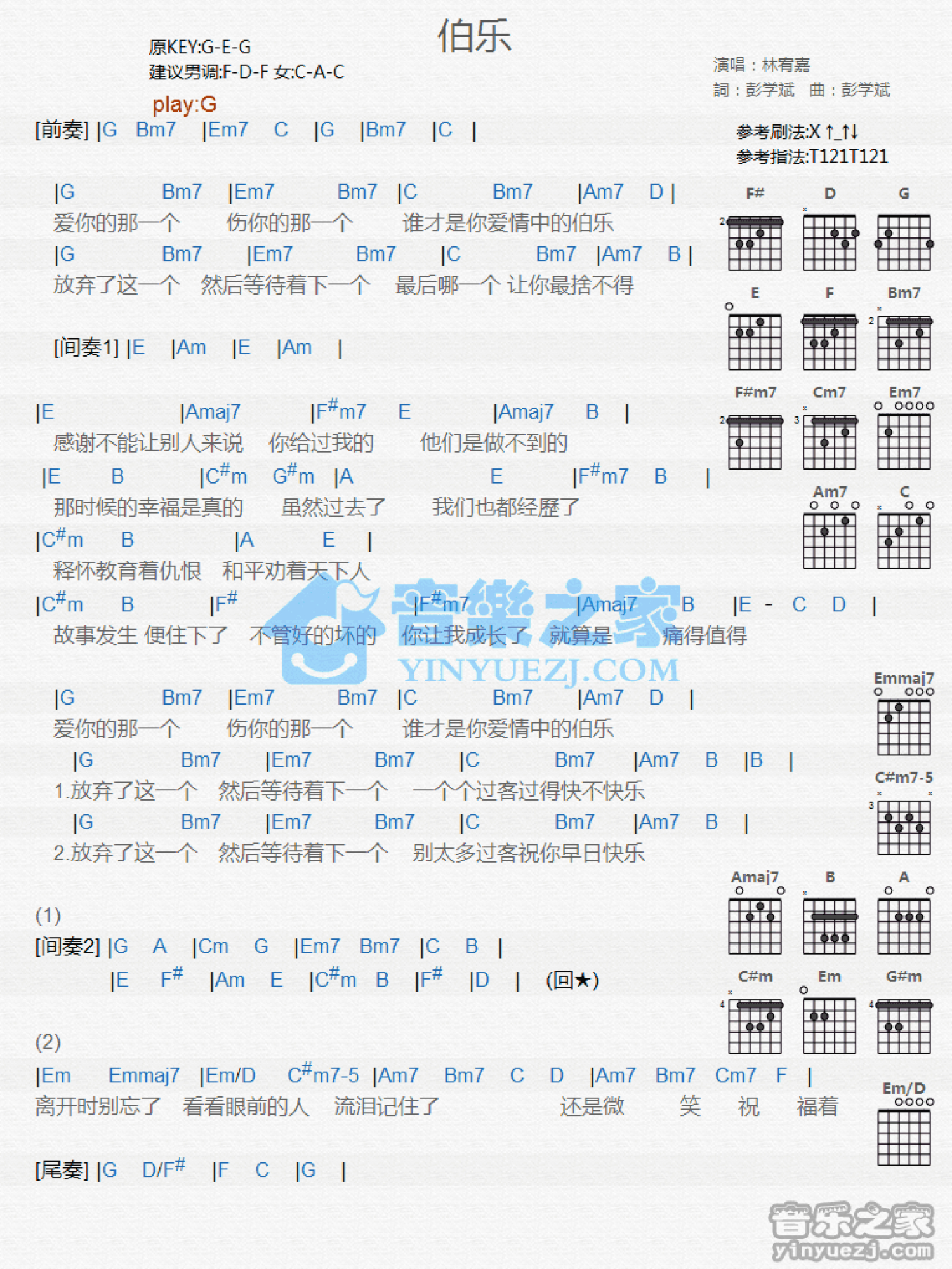 林宥嘉《伯乐》吉他谱_G调吉他弹唱谱_和弦谱第1张