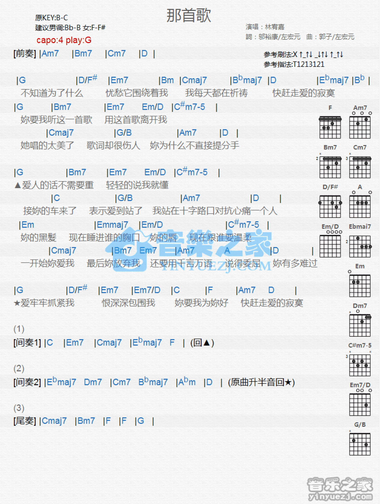 林宥嘉《那首歌》吉他谱_G调吉他弹唱谱_和弦谱第1张