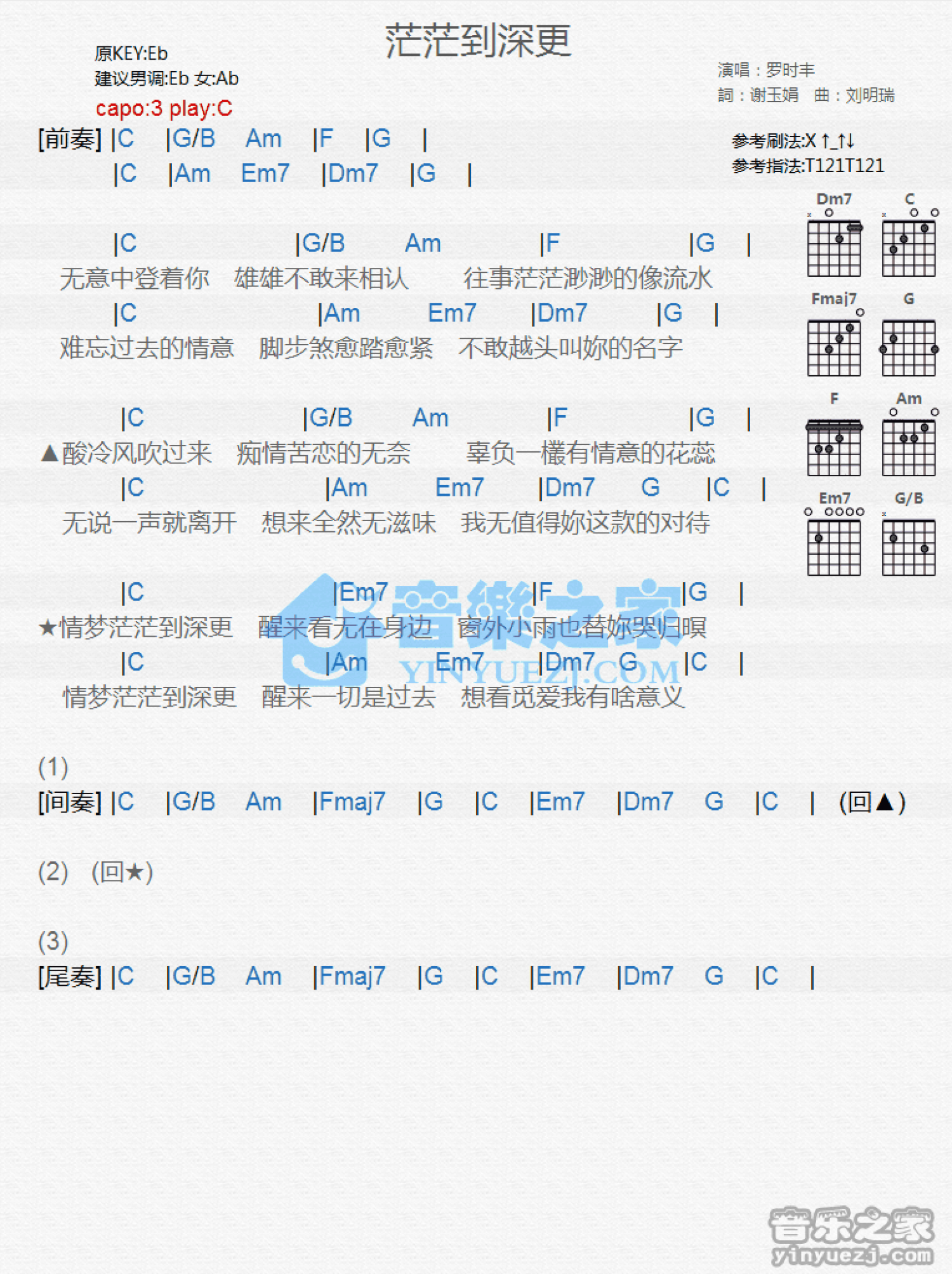 罗时丰《茫茫到更深》吉他谱_C调吉他弹唱谱_和弦谱第1张