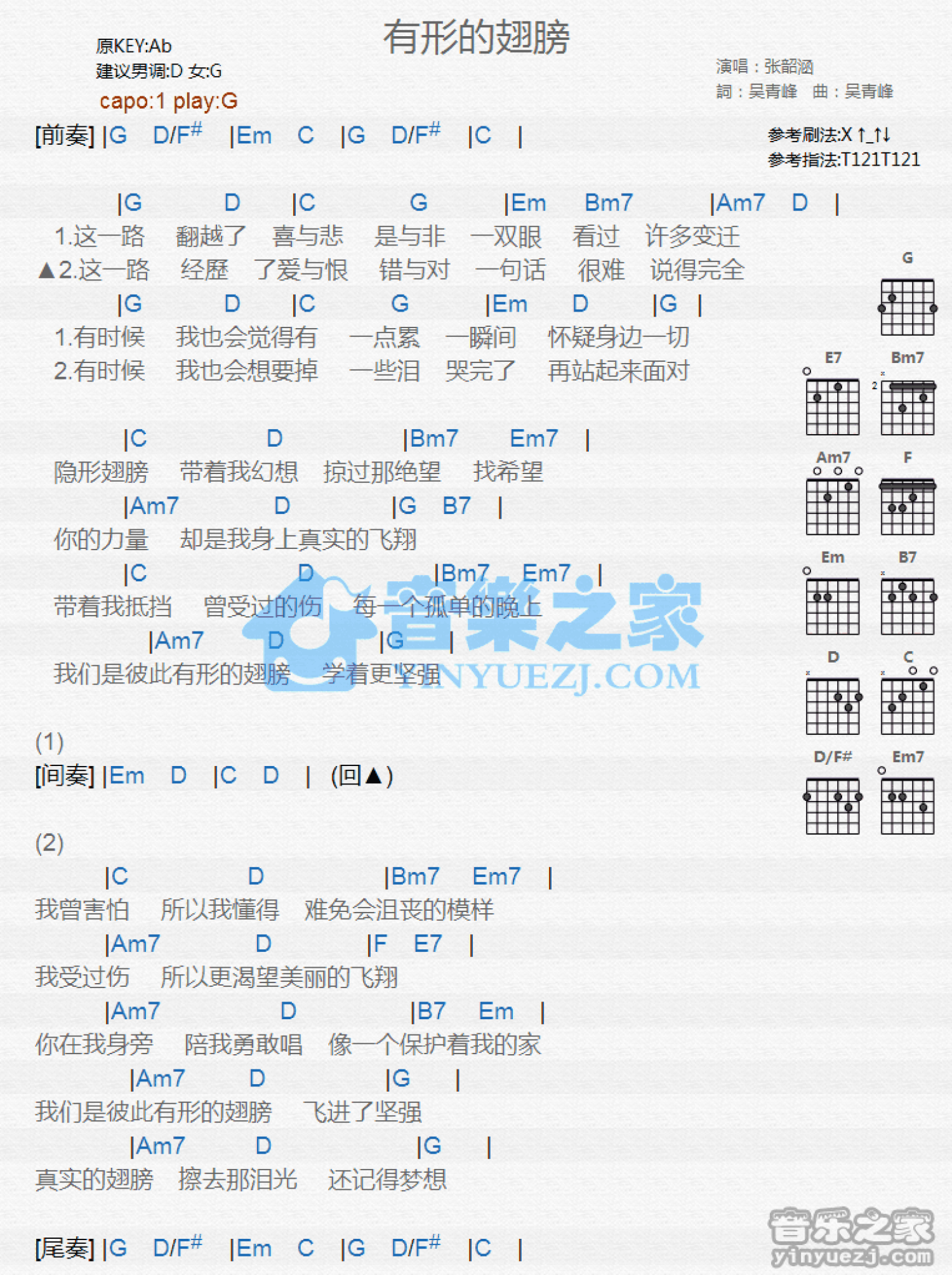 张韶涵《有形的翅膀》吉他谱_G调吉他弹唱谱_和弦谱第1张