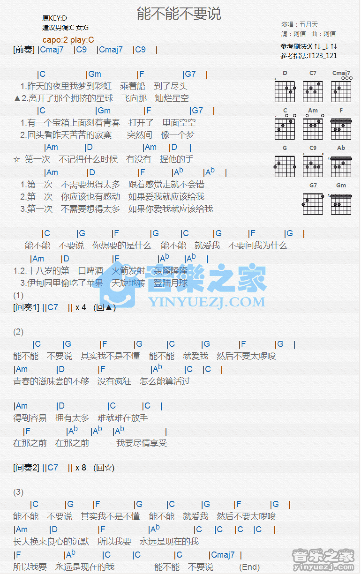 五月天《能不能不要说》吉他谱_C调吉他弹唱谱_和弦谱第1张