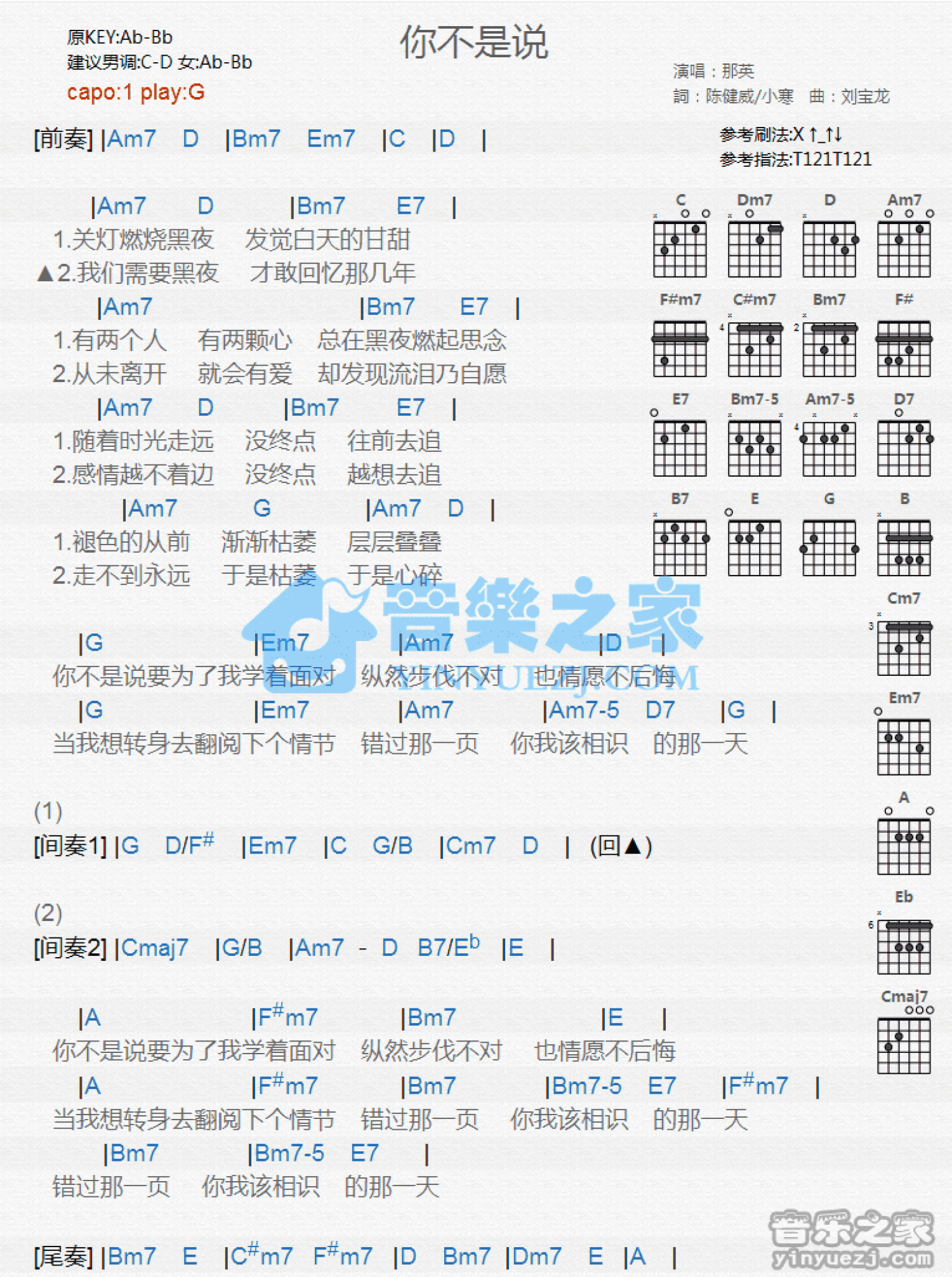 那英《你不是说》吉他谱_G调吉他弹唱谱_和弦谱第1张