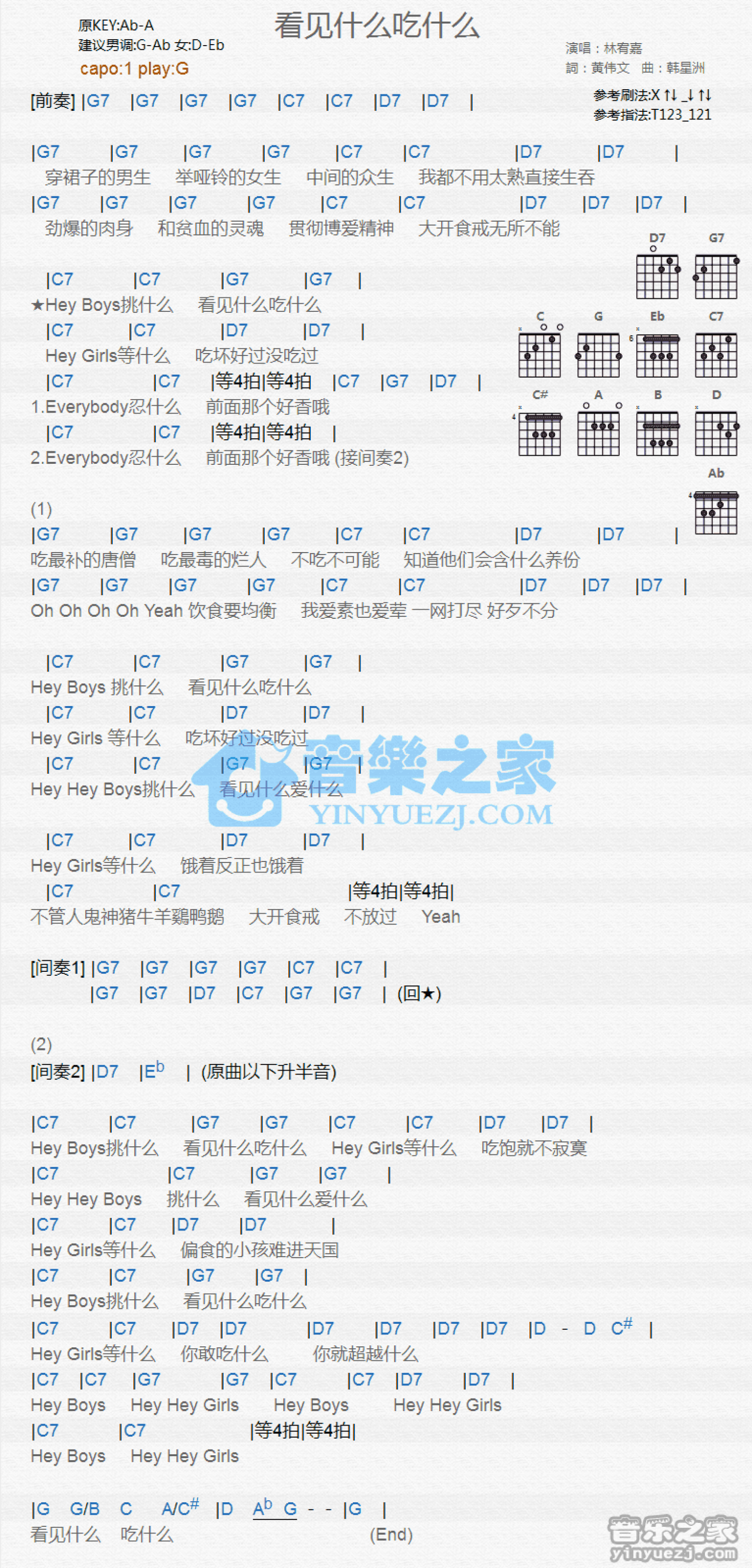 林宥嘉《看见什么吃什么》吉他谱_G调吉他弹唱谱_和弦谱第1张