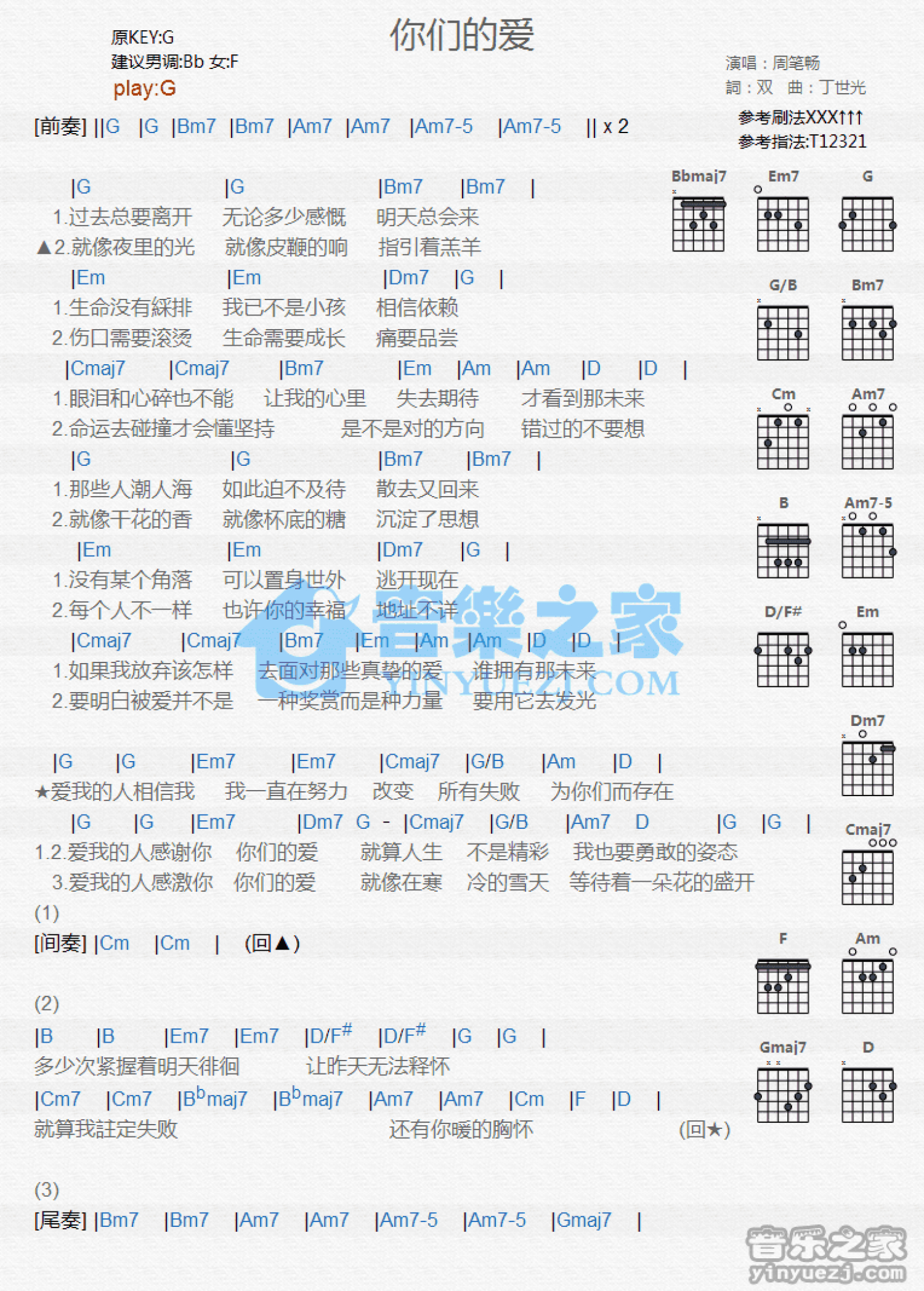 周笔畅《你们的爱》吉他谱_G调吉他弹唱谱_和弦谱第1张