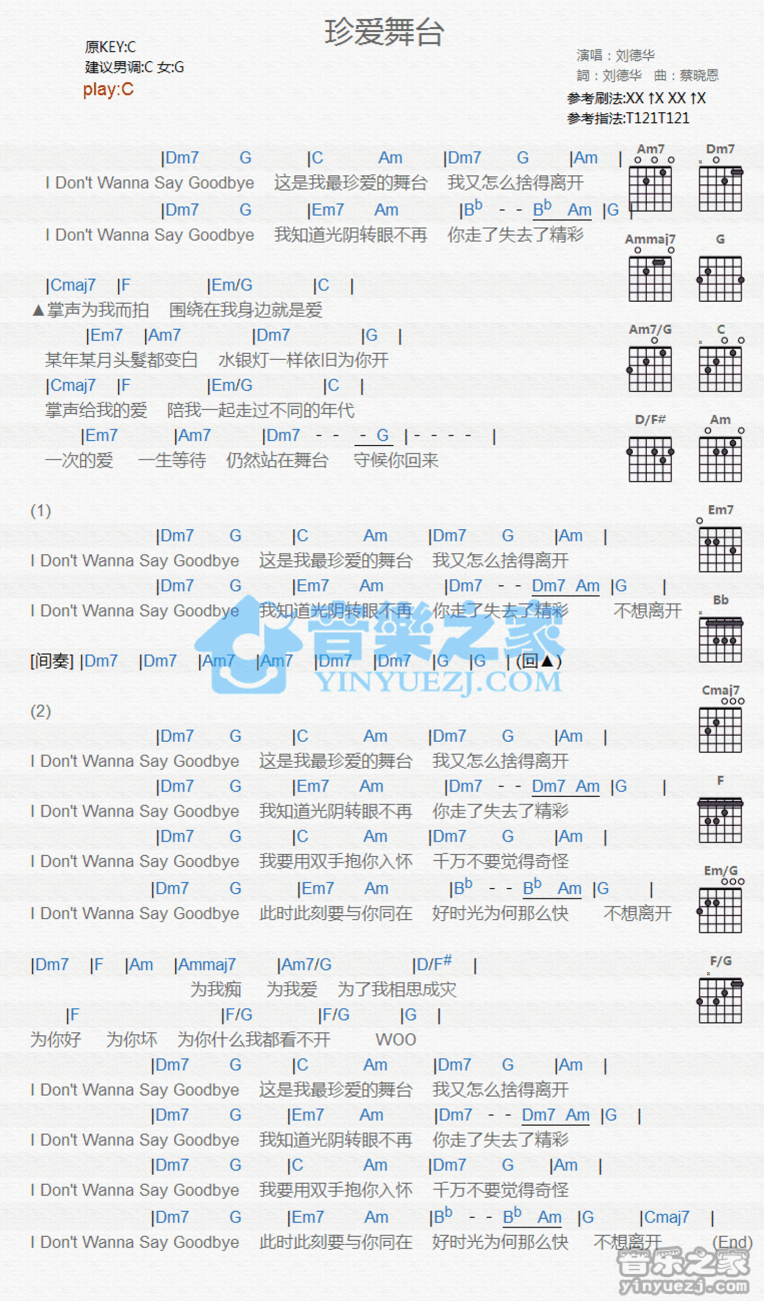 刘德华《珍爱舞台》吉他谱_C调吉他弹唱谱_和弦谱第1张