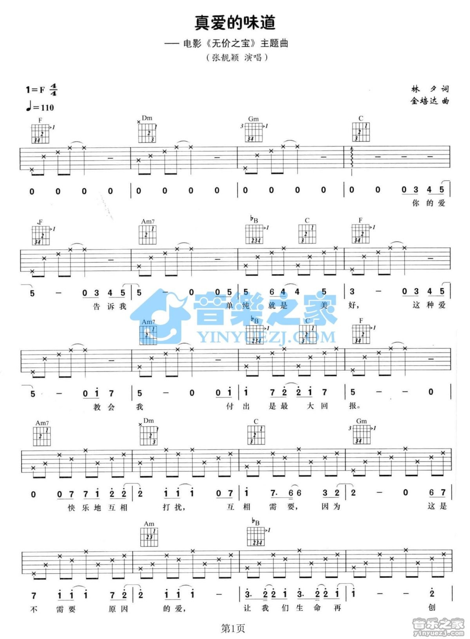 张靓颖《真爱的味道》吉他谱_F调吉他弹唱谱第1张