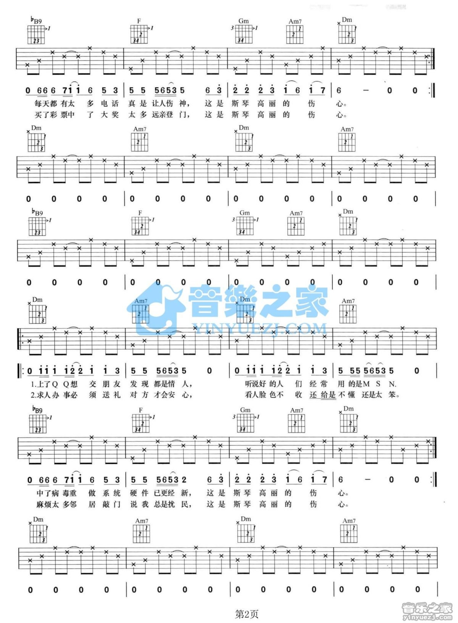 斯琴高丽《斯琴高丽的伤心》吉他谱_F调吉他弹唱谱第2张