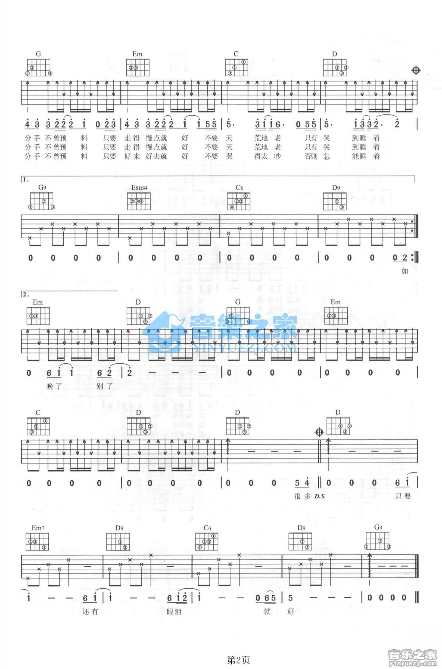 张惠妹《还有眼泪就好》吉他谱_G调吉他弹唱谱第2张
