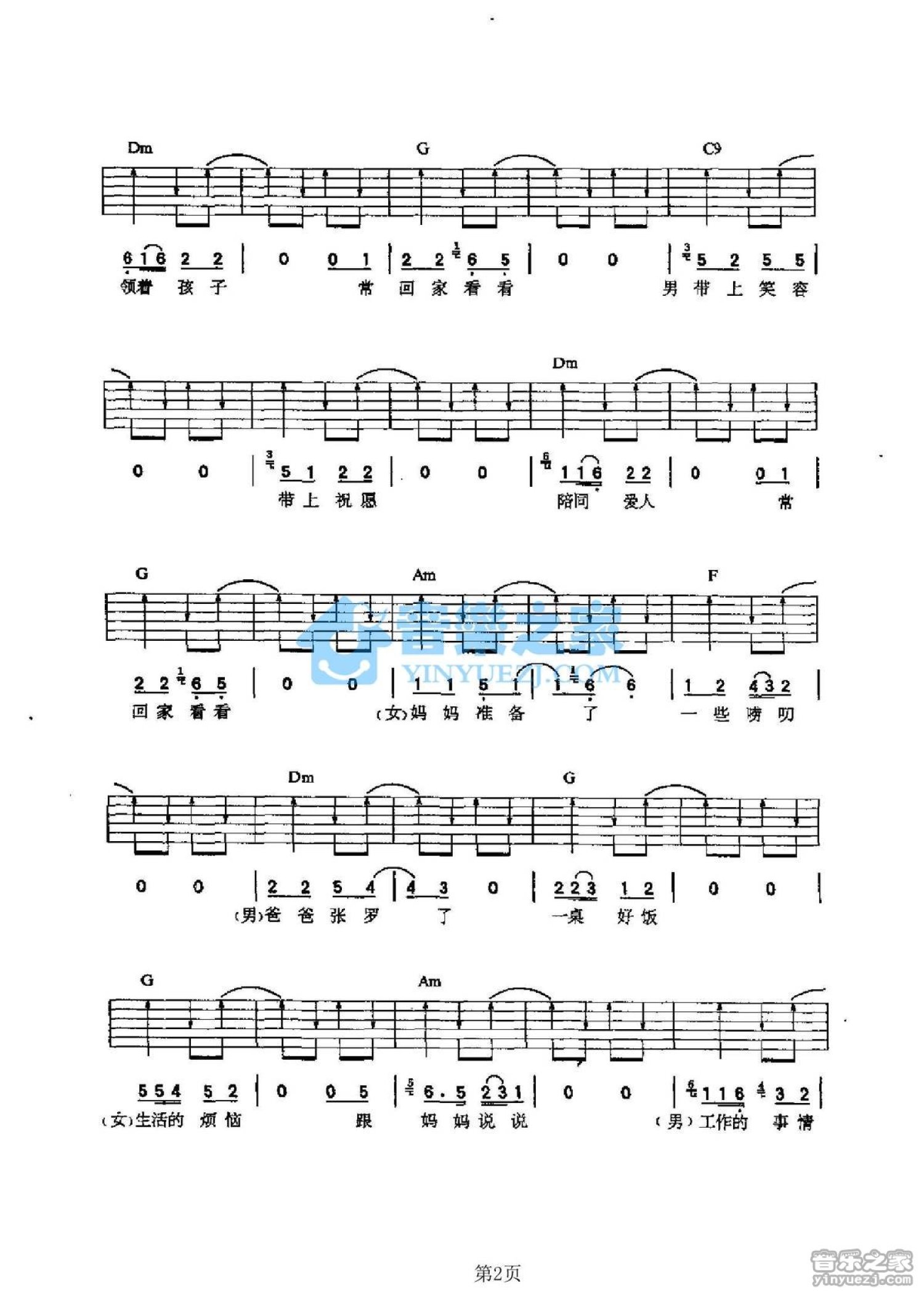 陈红《常回家看看》吉他谱_C调吉他弹唱谱第2张