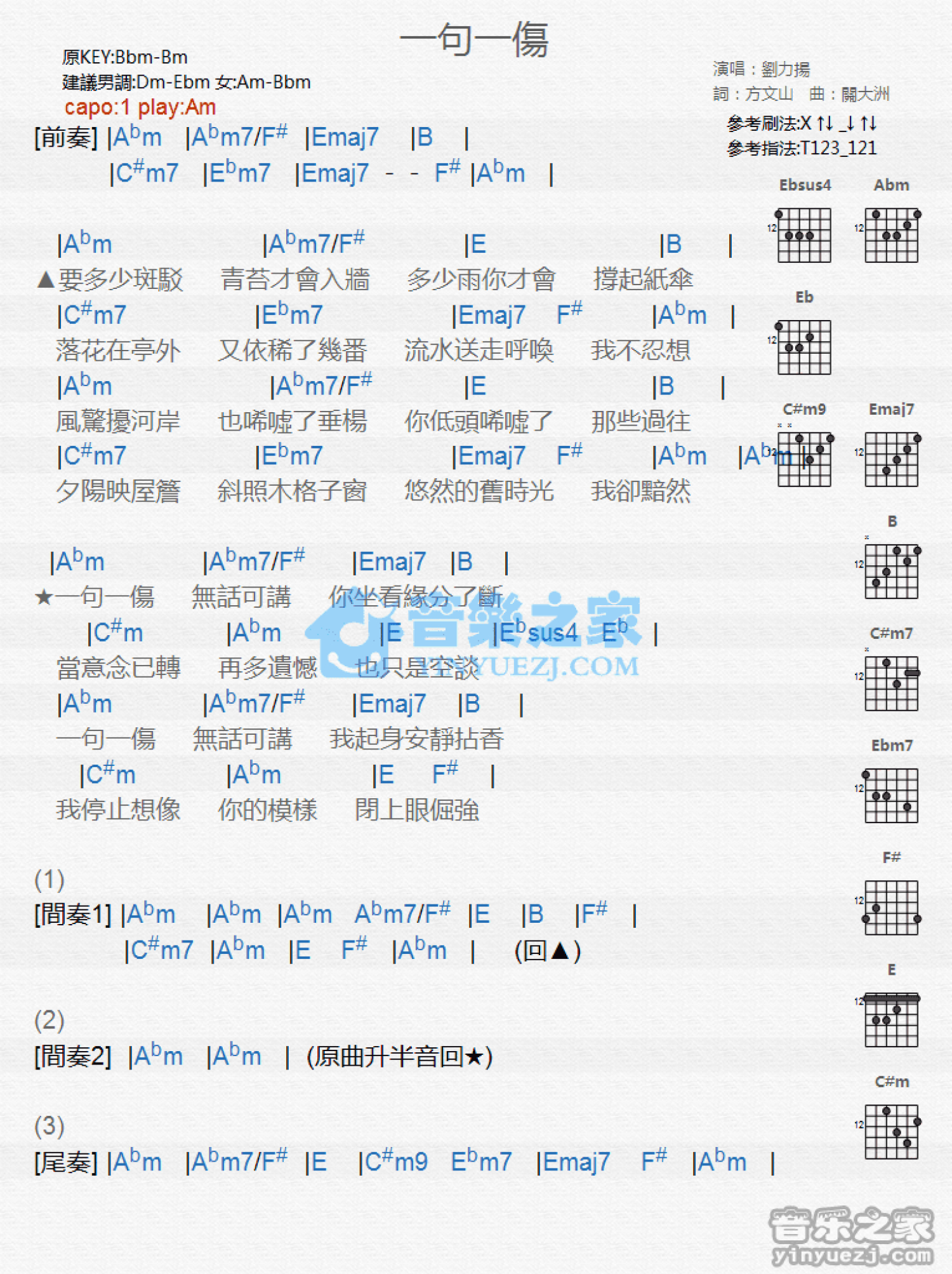 刘力扬《一句一伤》吉他谱_C调吉他弹唱谱_和弦谱第1张