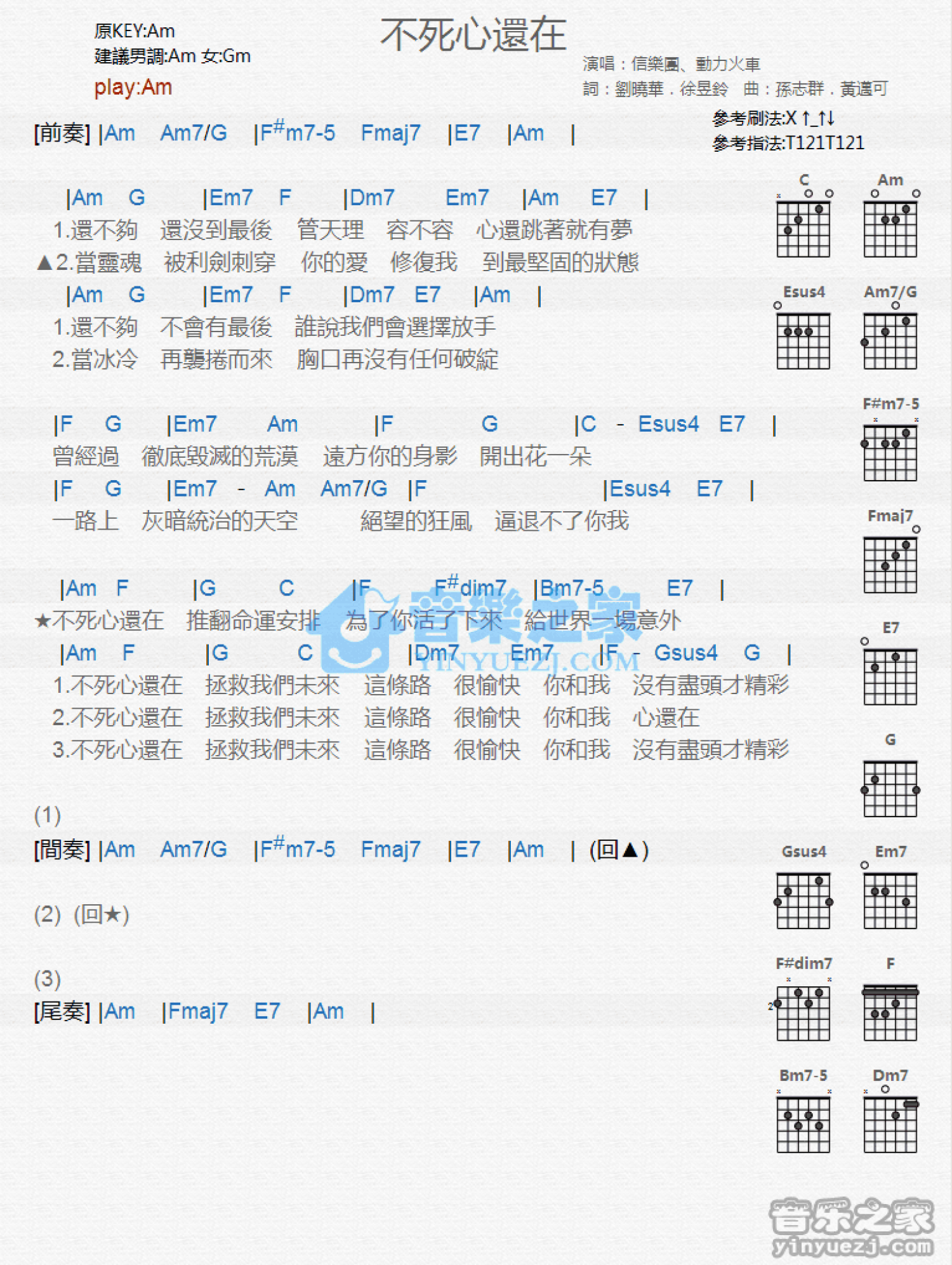 信乐团/动力火车《不死心还在》吉他谱_C调吉他弹唱谱_和弦谱第1张