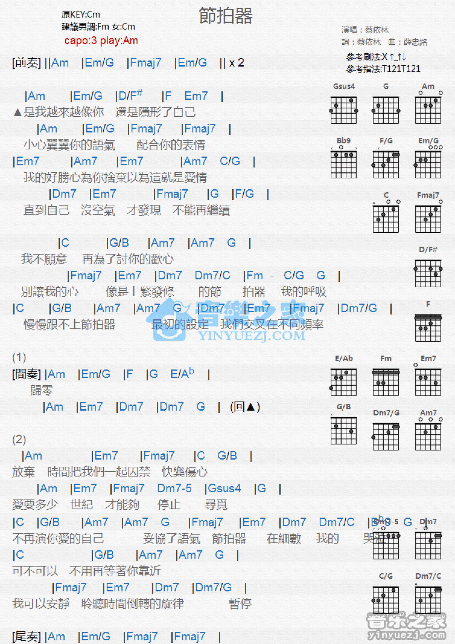 蔡依林《节拍器》吉他谱_C调吉他弹唱谱_和弦谱第1张