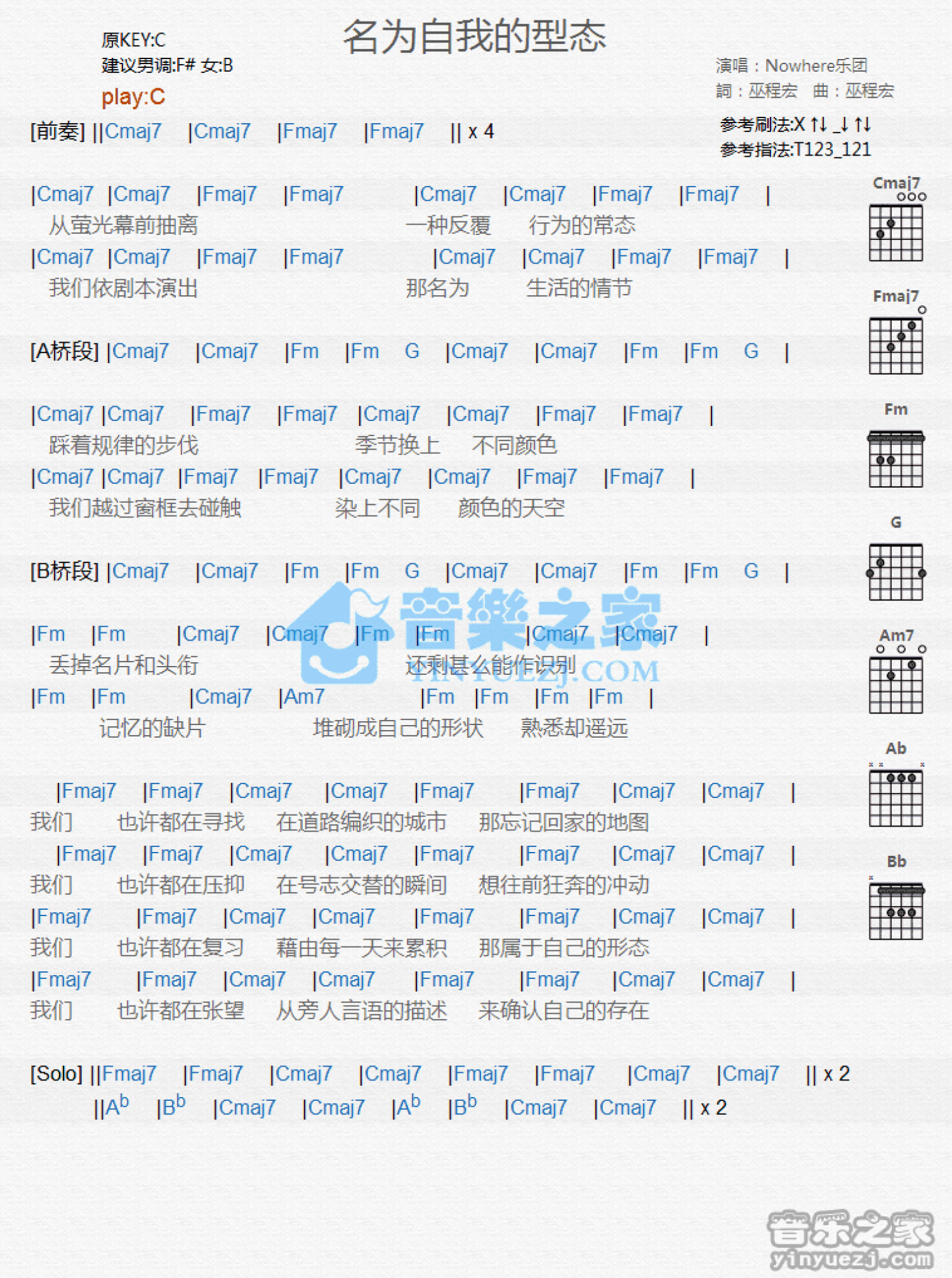 Nowhere乐团《名为自我的型态》吉他谱_C调吉他弹唱谱_和弦谱第1张