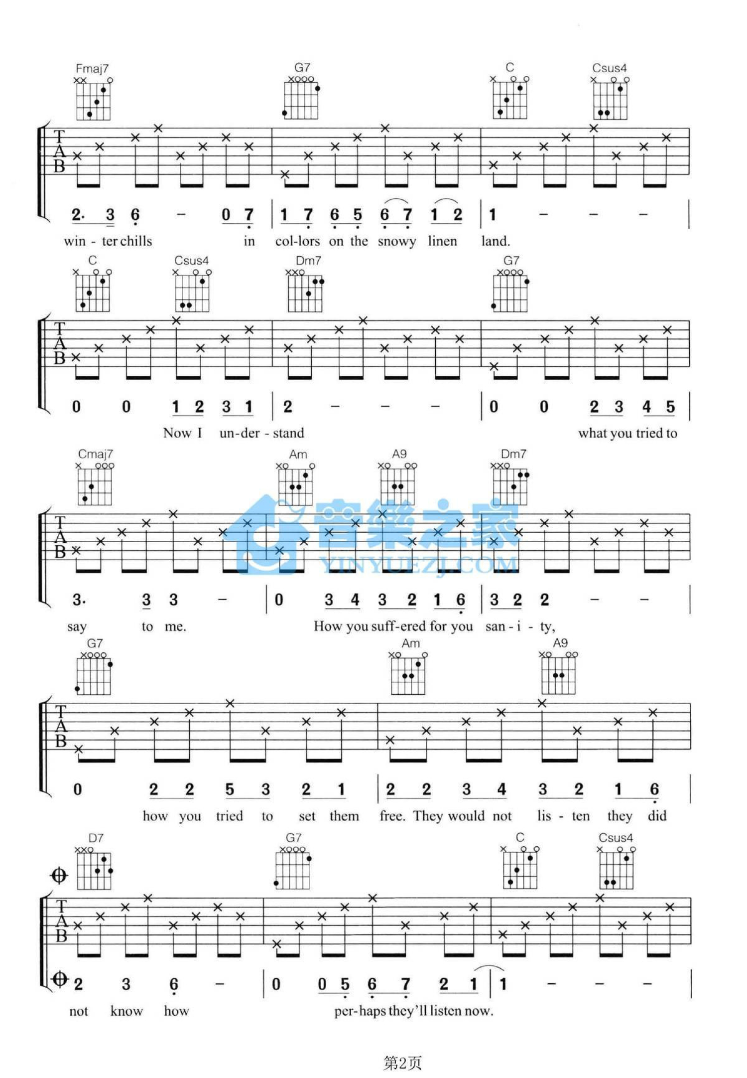 DonMcLean《Vincent》吉他谱_C调吉他弹唱谱第2张