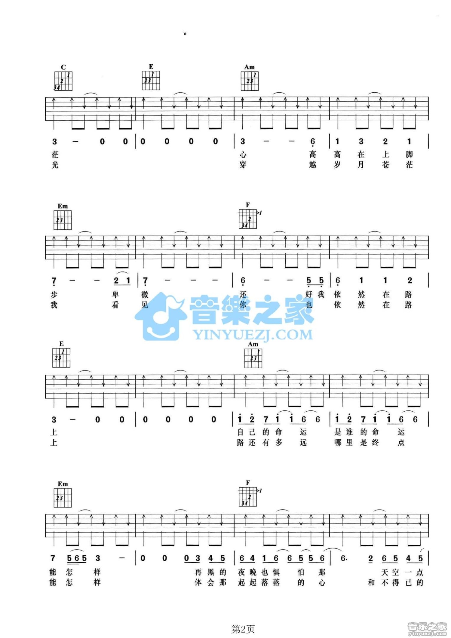 陈楚生《依然在路上》吉他谱_C调吉他弹唱谱第2张