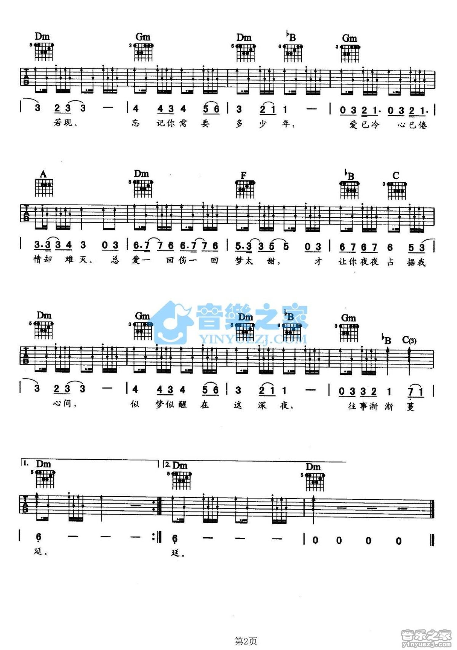 游鸿明《爱一回伤一回》吉他谱_F调吉他弹唱谱第2张